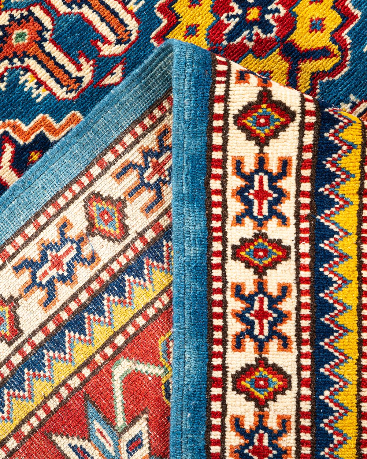 Wool One-of-a-kind Hand Knotted Bohemian Tribal Tribal Blue Area Rug For Sale