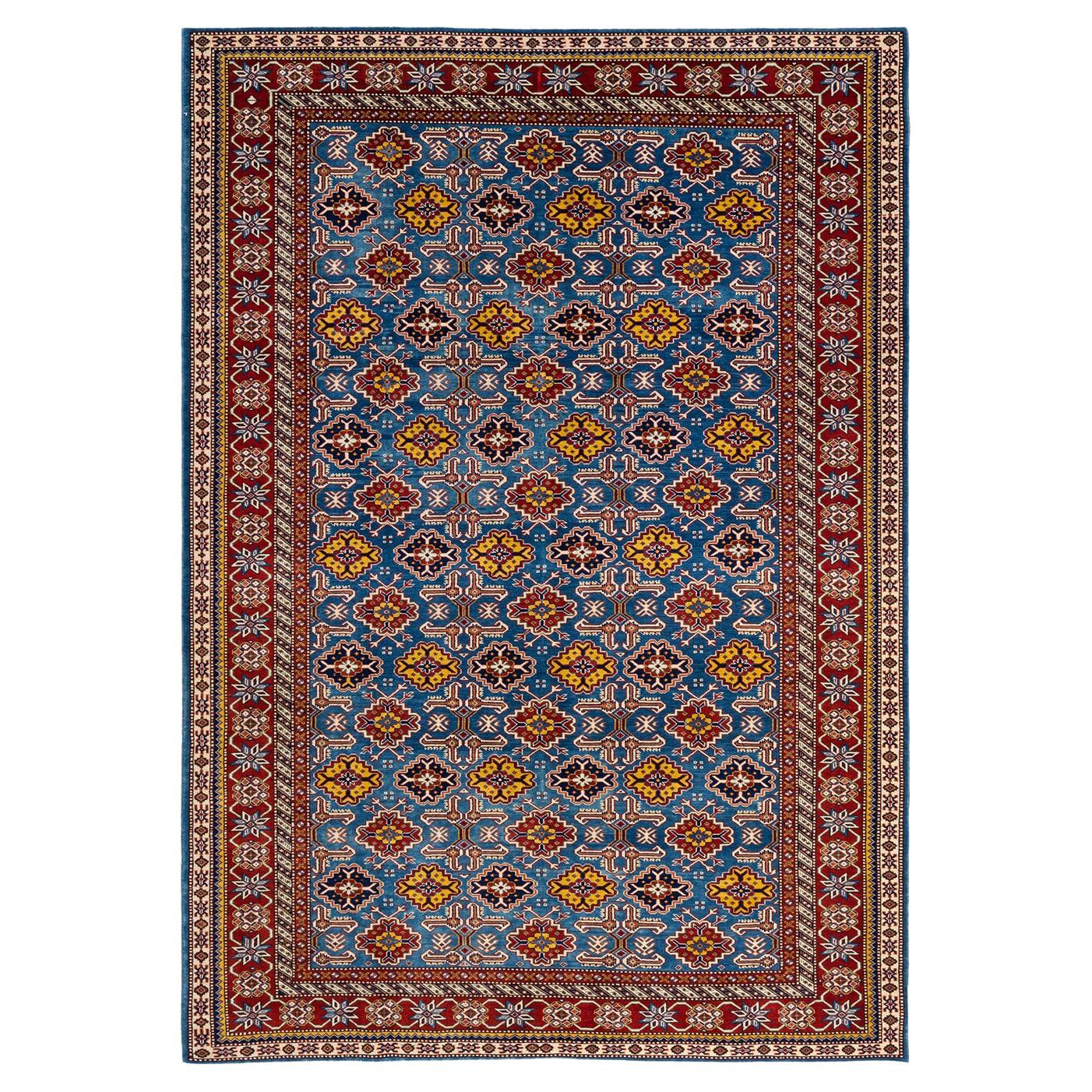Handgeknüpfter blauer Teppich mit böhmischem Stammes- und Stammesbesatz, Unikat im Angebot