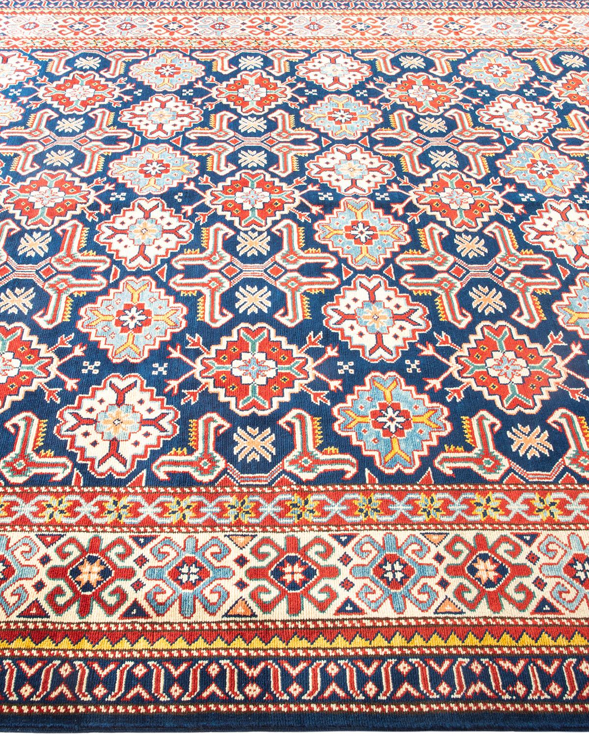 One-of-a-kind Hand Knotted Bohemian Tribal Tribal Blue Area Rug In New Condition In Norwalk, CT