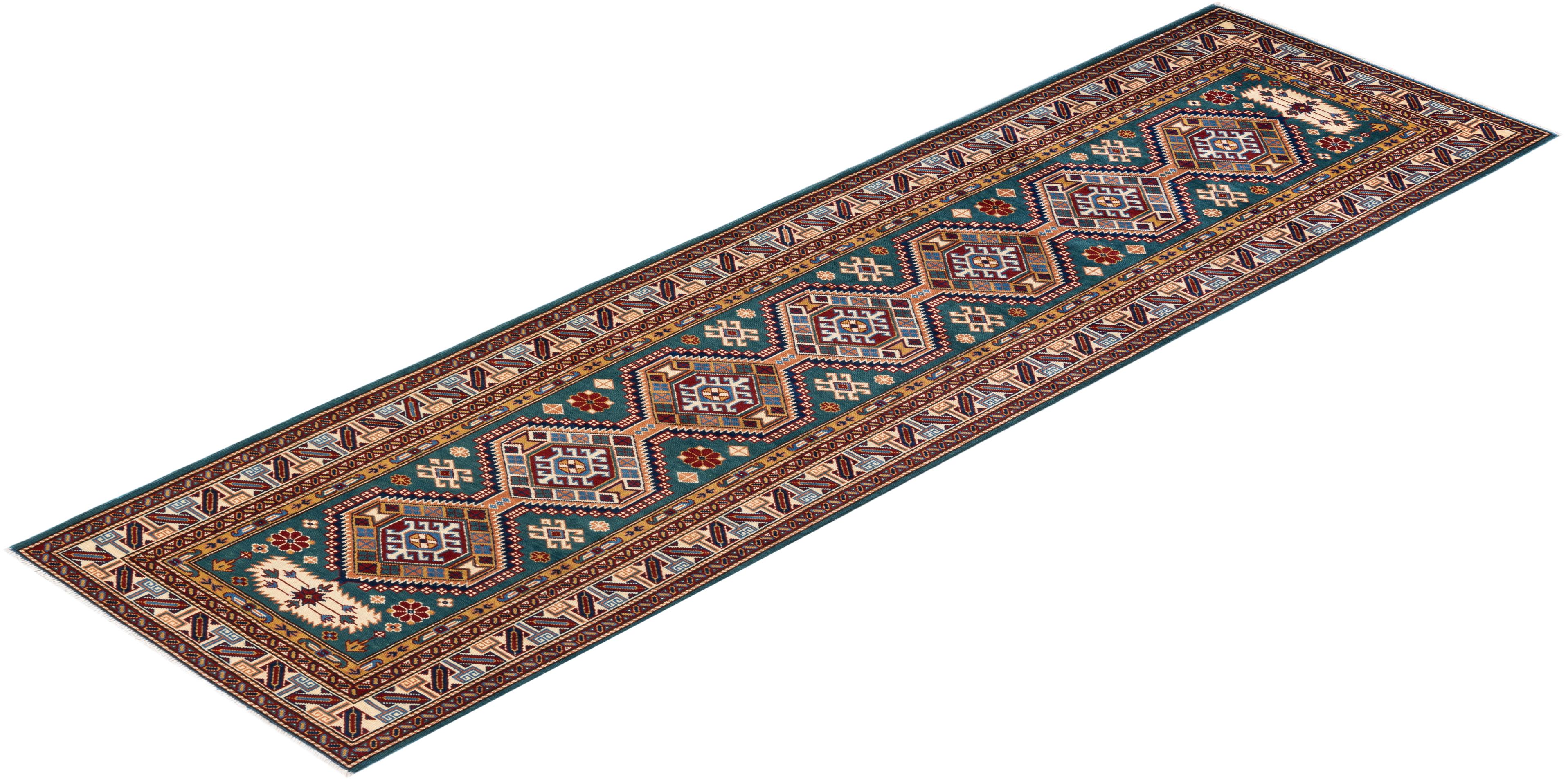 One-of-a-Kind Hand Knotted Bohemian Tribal Tribal Green Area Rug For Sale 2