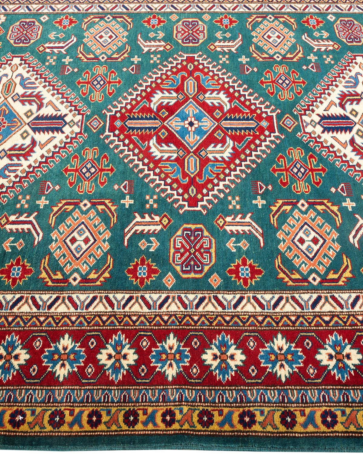 One-of-a-Kind Hand Knotted Bohemian Tribal Tribal Green Area Rug In New Condition For Sale In Norwalk, CT