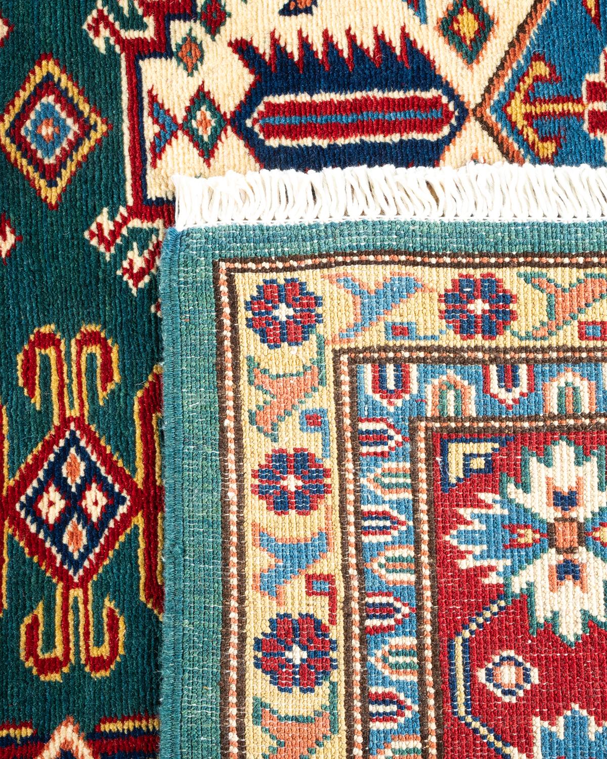 Contemporary One-of-a-Kind Hand Knotted Bohemian Tribal Tribal Green Area Rug For Sale