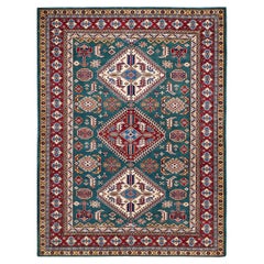 One-of-a-Kind Hand Knotted Bohemian Tribal Tribal Green Area Rug