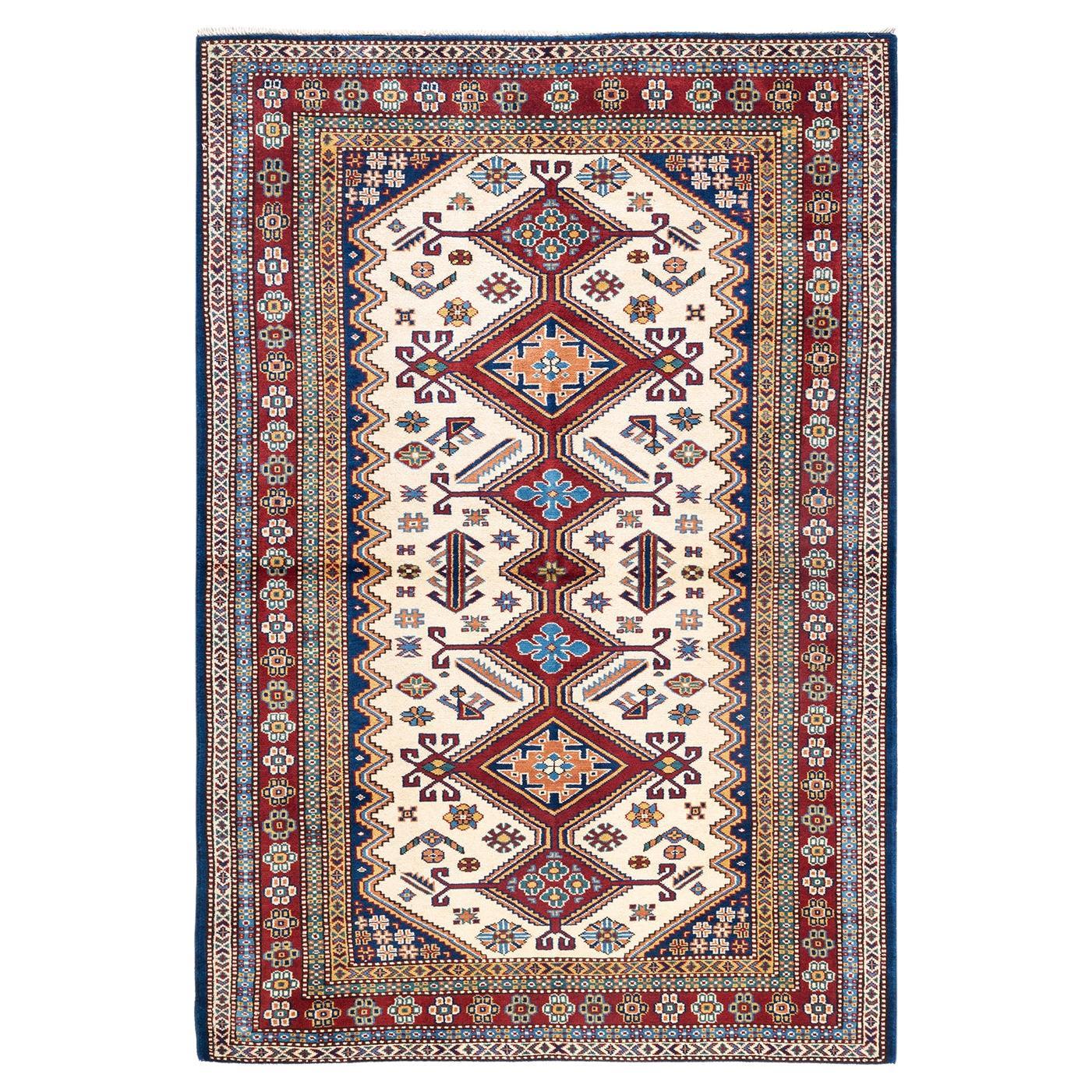 OneOfAKind Hand Knotted Bohemian Tribal Tribal Ivory Area Rug For