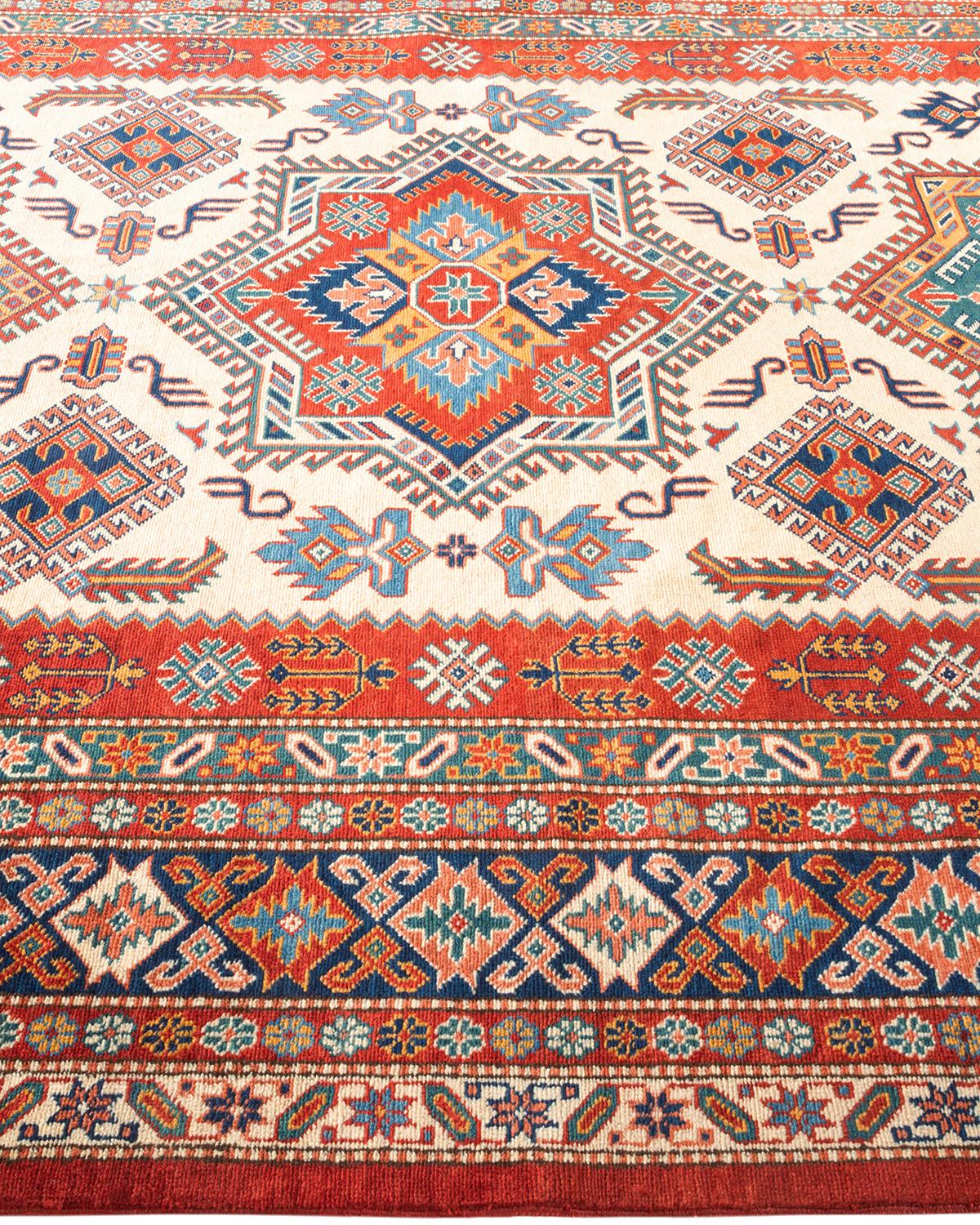 One-of-a-kind Hand Knotted Bohemian Tribal Tribal Ivory Area Rug In New Condition For Sale In Norwalk, CT