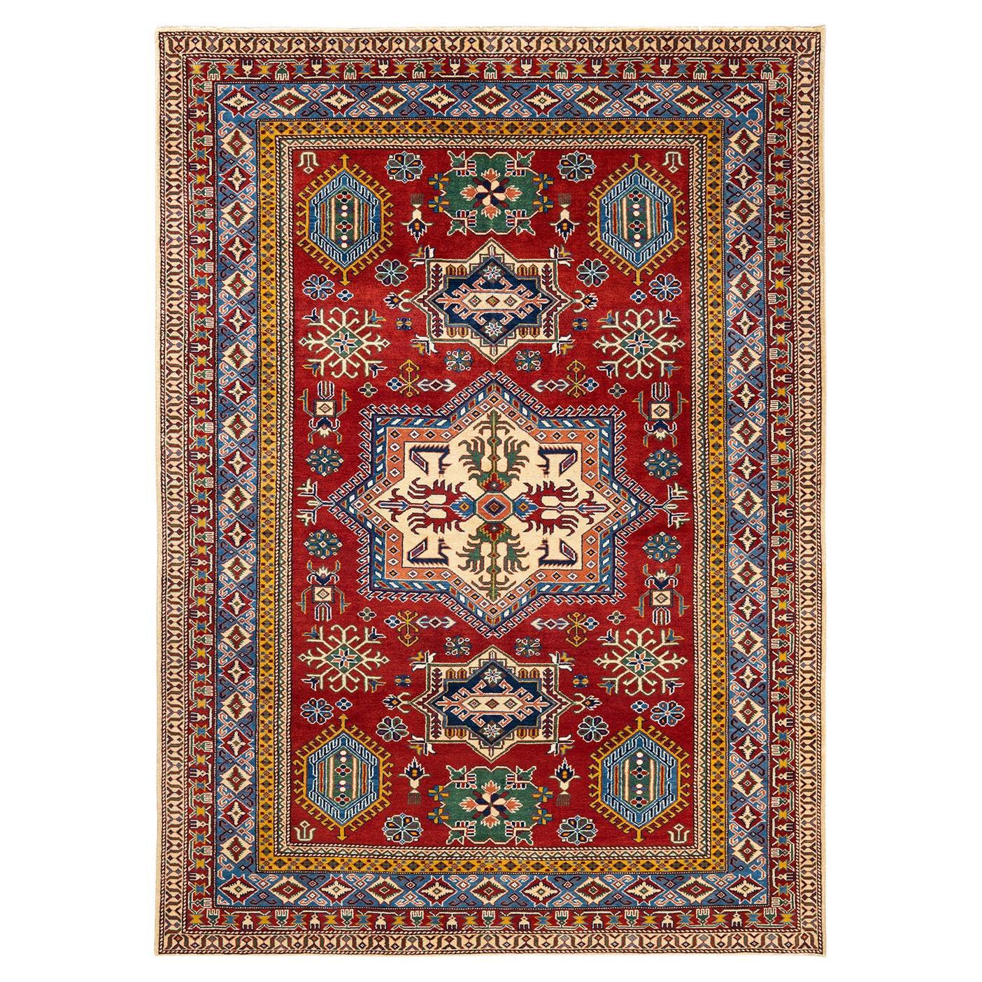 One-of-a-Kind Hand Knotted Bohemian Tribal Tribal Ivory Area Rug For Sale