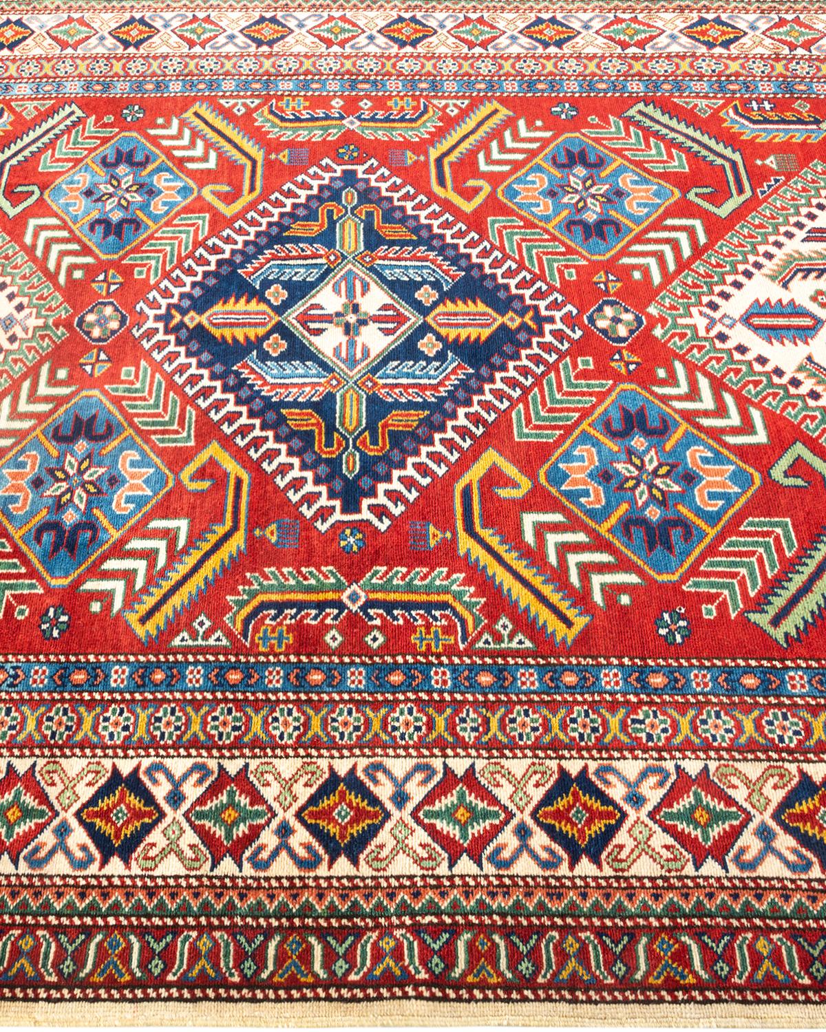 One-of-a-kind Hand Knotted Bohemian Tribal Tribal Ivory Area Rug In New Condition For Sale In Norwalk, CT