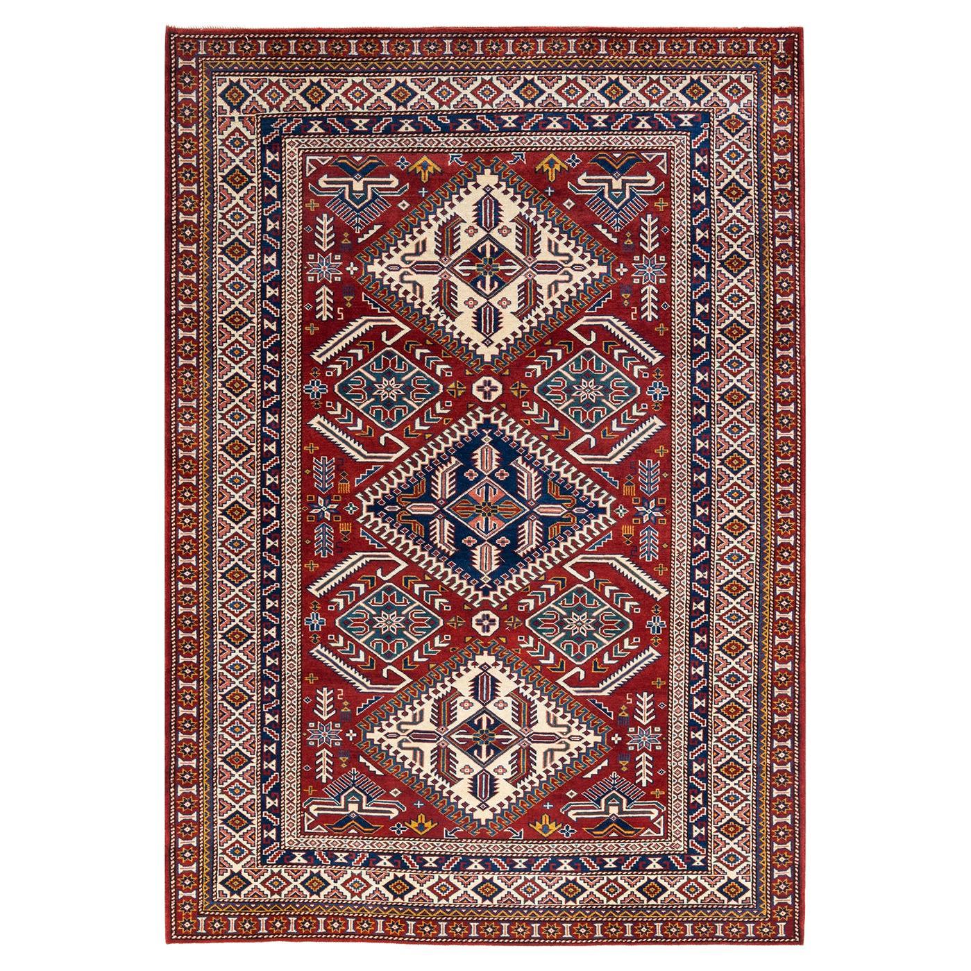 One-Of-A-Kind Hand Knotted Bohemian Tribal Tribal Orange Area Rug 4' 10" x 7' 0" For Sale