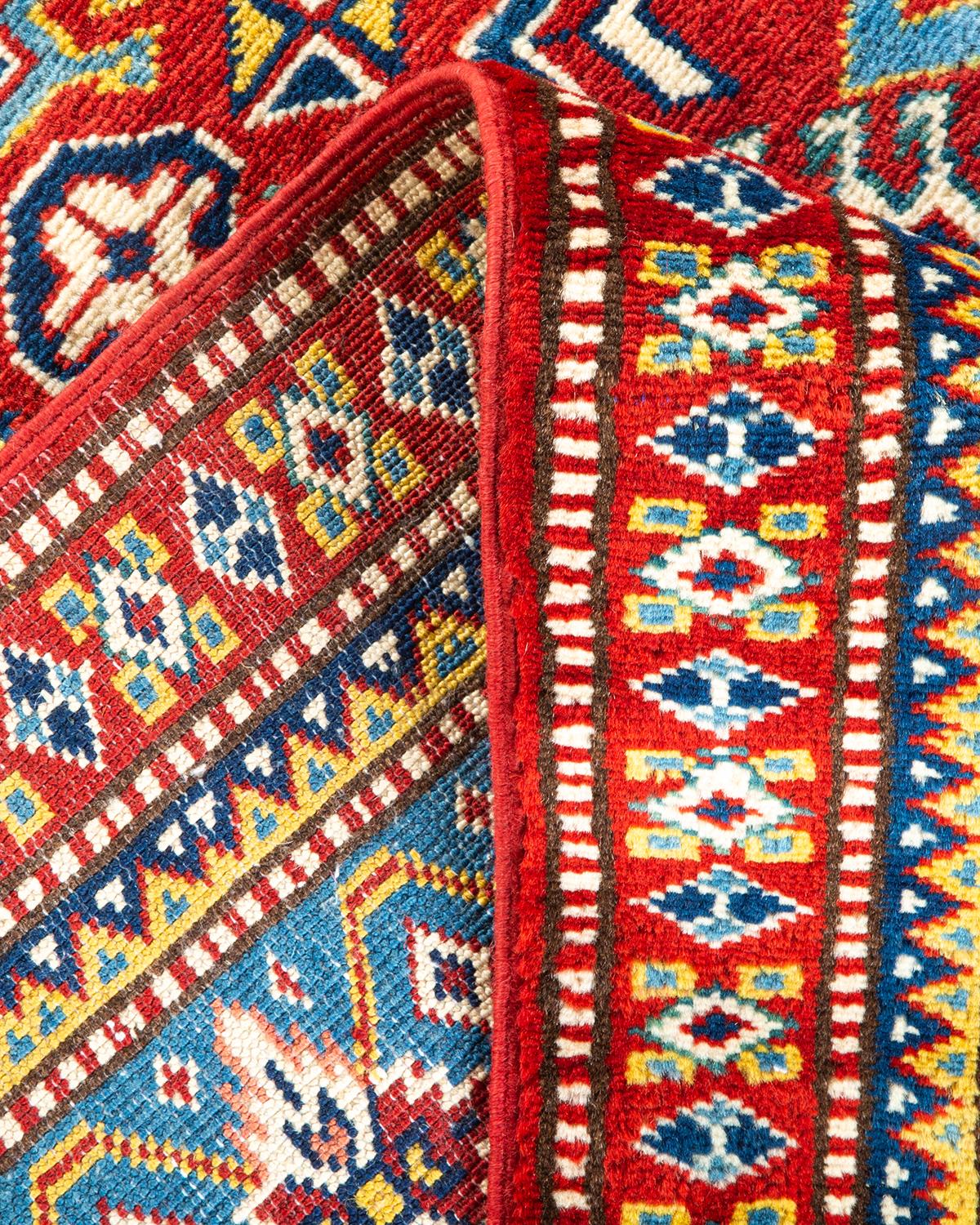 Wool One-Of-A-Kind Hand Knotted Bohemian Tribal Tribal Orange Area Rug 4' 2