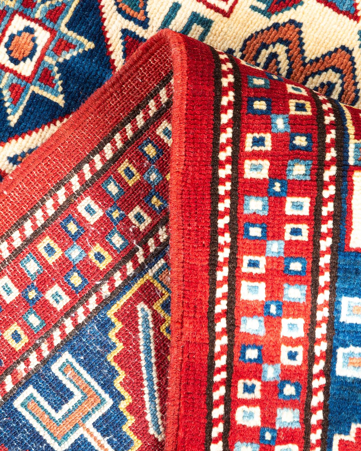 Wool One-Of-A-Kind Hand Knotted Bohemian Tribal Tribal Orange Area Rug 4' 3