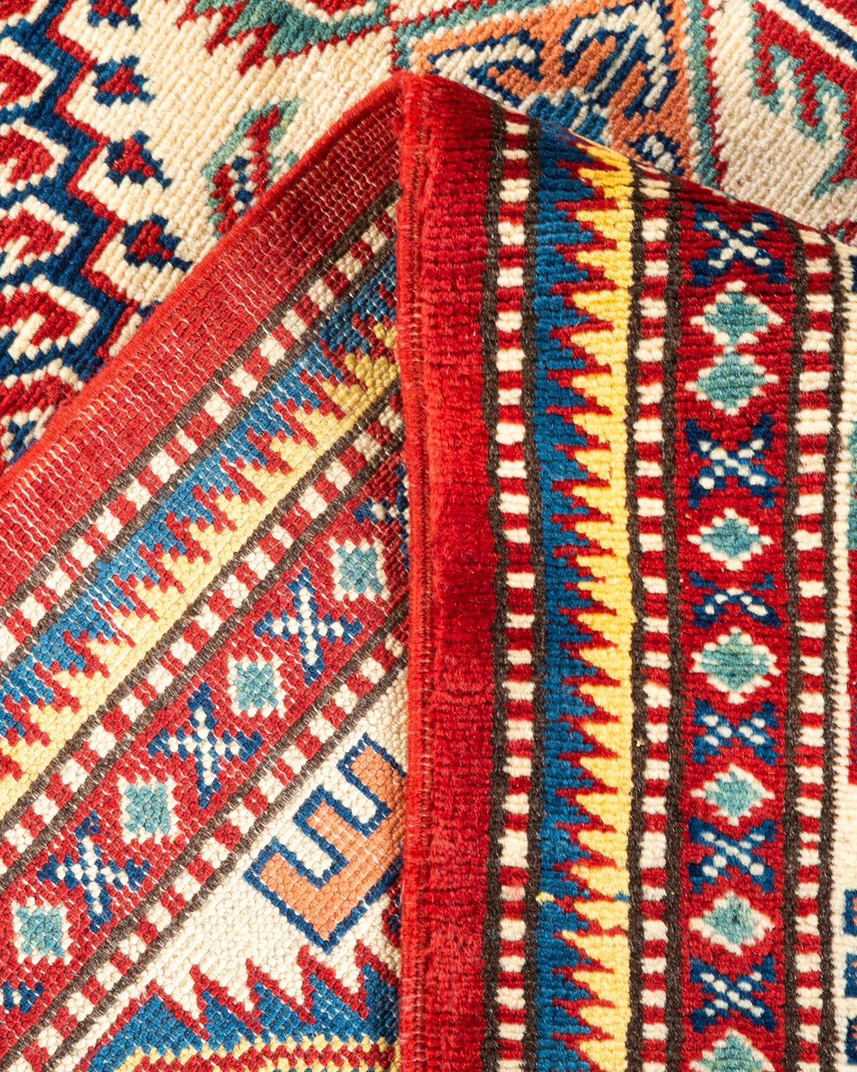 Wool One-Of-A-Kind Hand Knotted Bohemian Tribal Tribal Orange Area Rug 4' 4