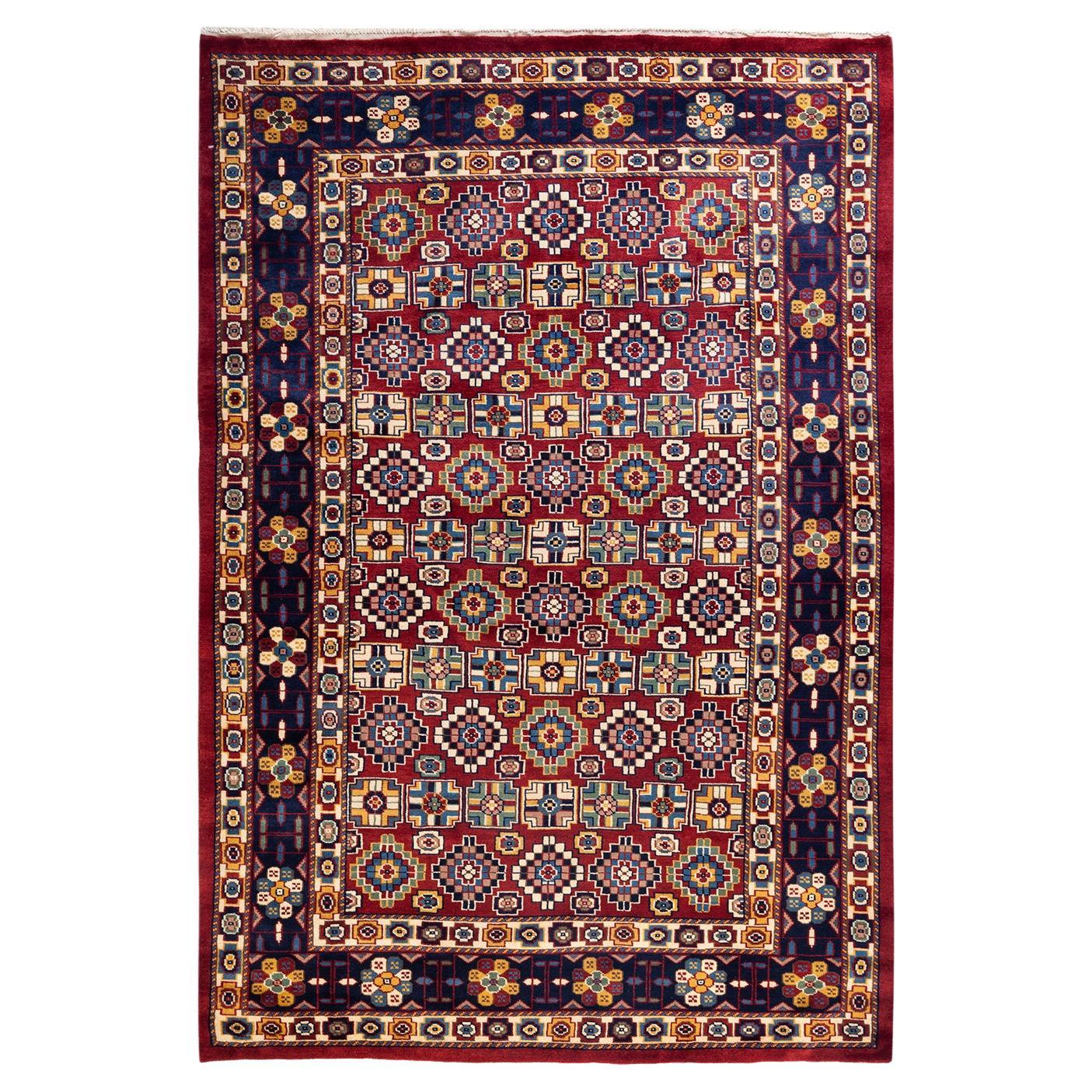 One-of-a-Kind Hand Knotted Bohemian Tribal Tribal Orange Area Rug For Sale