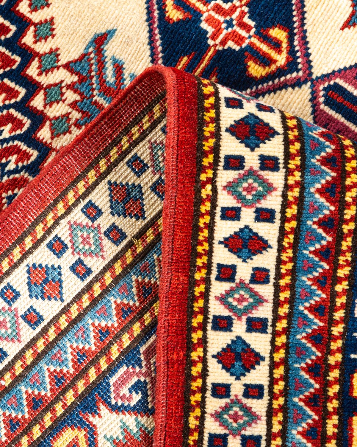 Wool One-Of-A-Kind Hand Knotted Bohemian Tribal Tribal Orange Area Rug 4' 5
