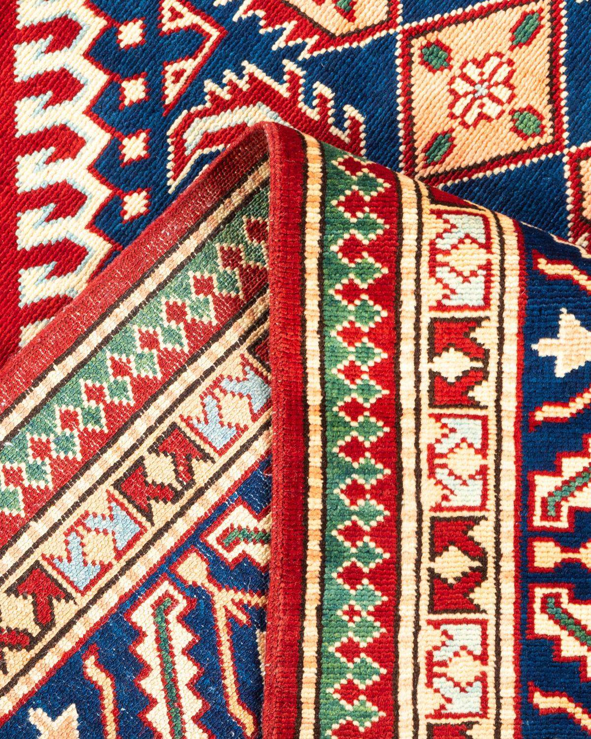 Wool One-Of-A-Kind Hand Knotted Bohemian Tribal Tribal Orange Area Rug 4' 9
