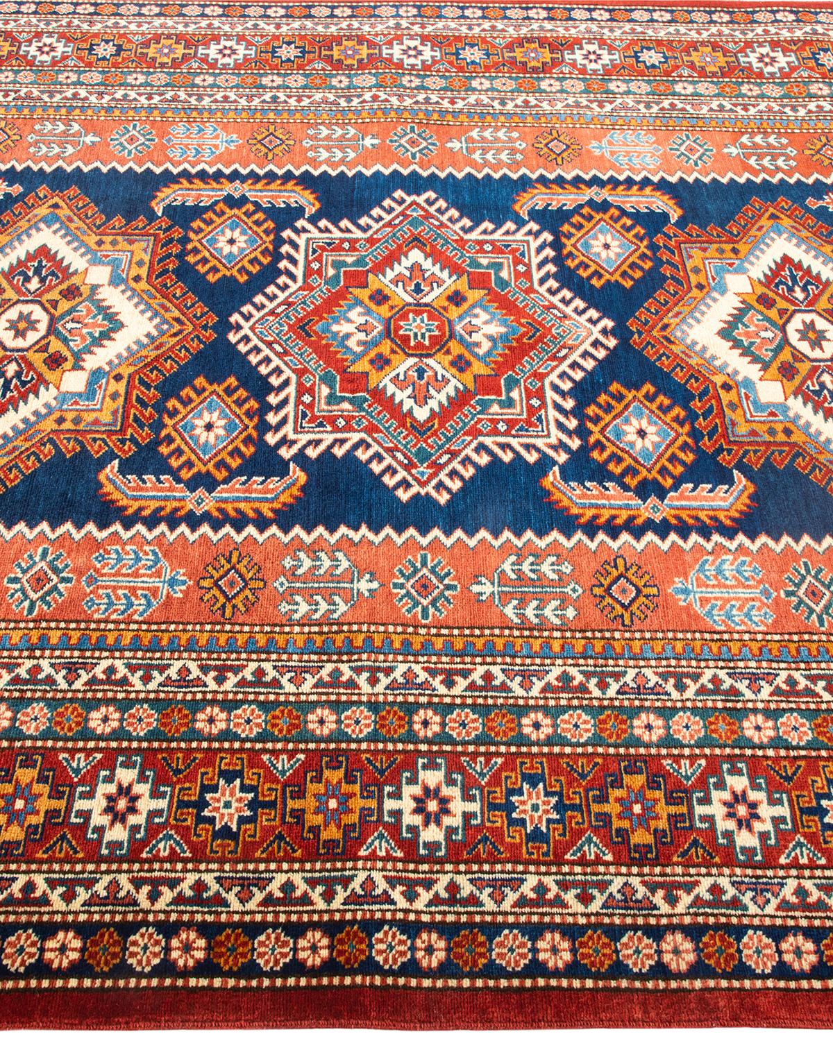 One-of-a-kind Hand Knotted Bohemian Tribal Tribal Orange Area Rug In New Condition For Sale In Norwalk, CT