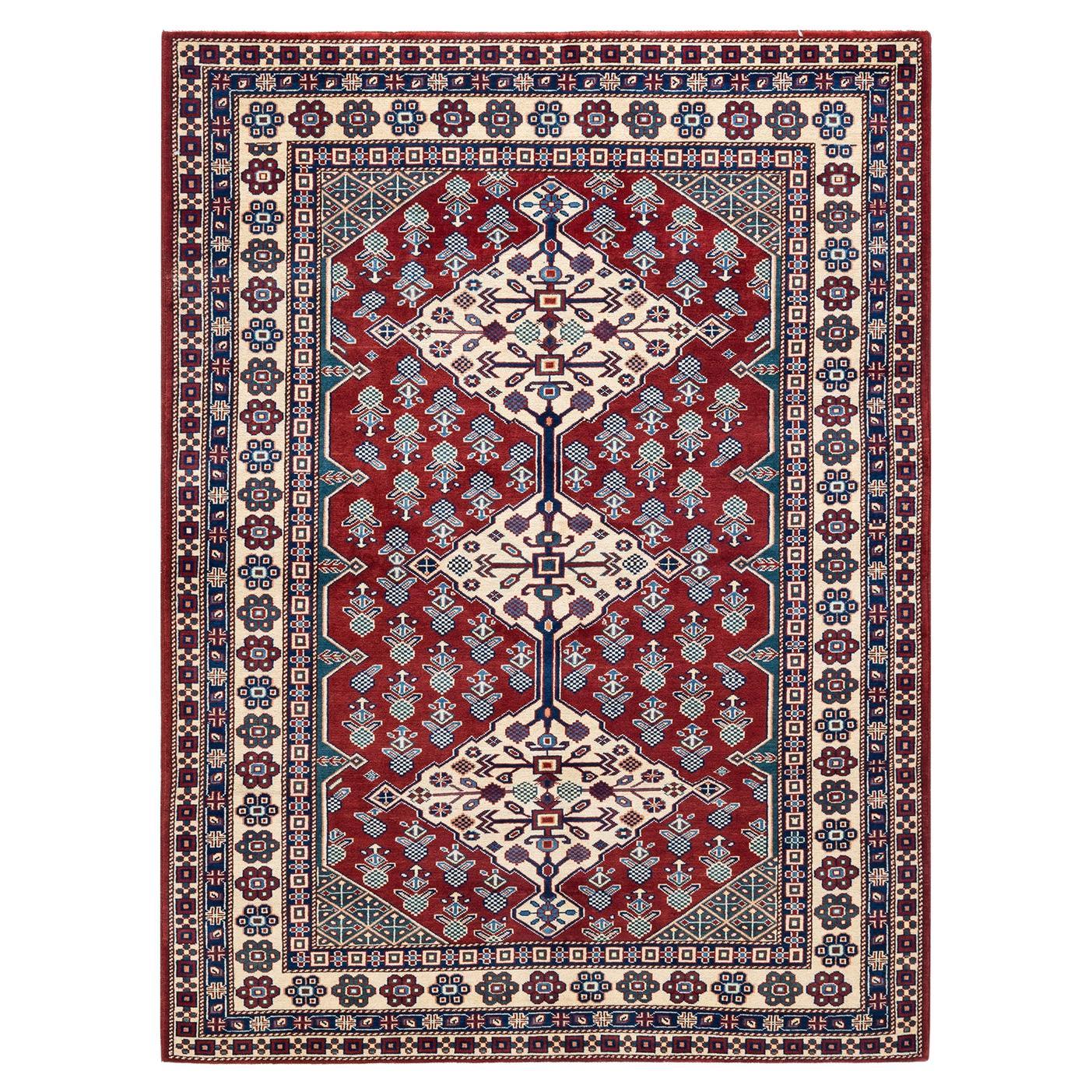 One-of-a-kind Hand Knotted Bohemian Tribal Tribal Orange Area Rug For Sale