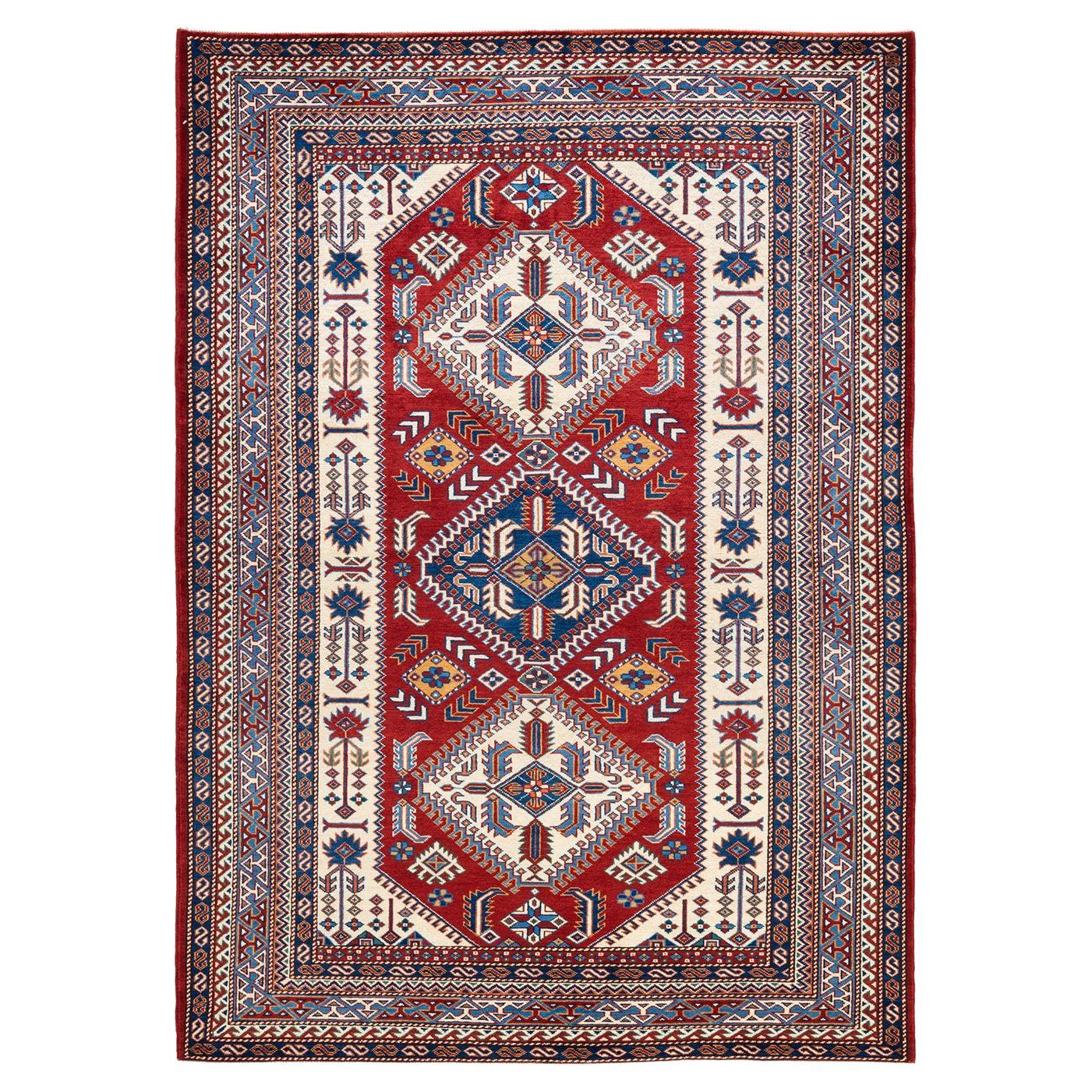 One-Of-A-Kind Hand Knotted Bohemian Tribal Tribal Orange Area Rug 5' 1" x 7' 0" For Sale