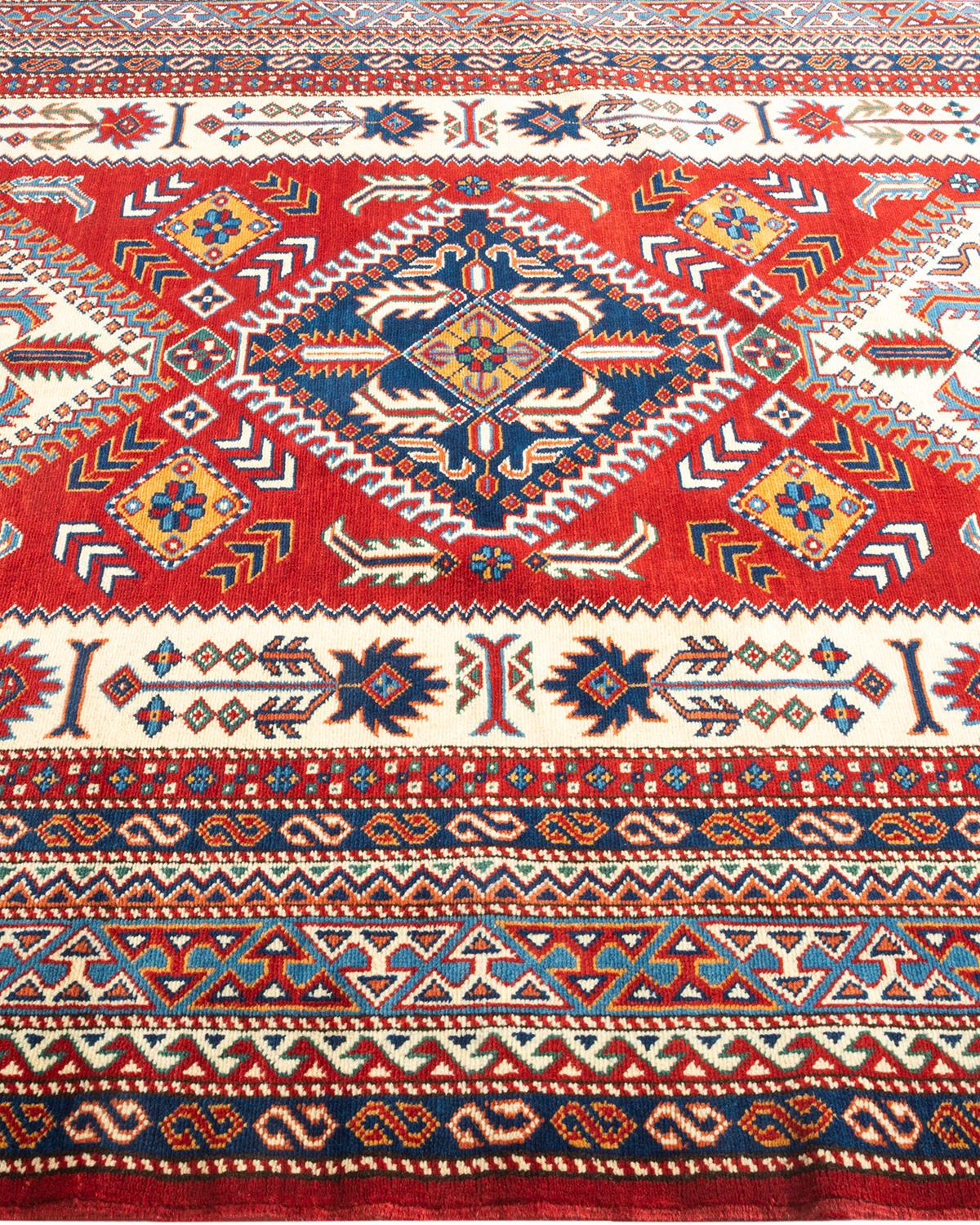 One-of-a-kind Hand Knotted Bohemian Tribal Tribal Orange Area Rug In New Condition For Sale In Norwalk, CT