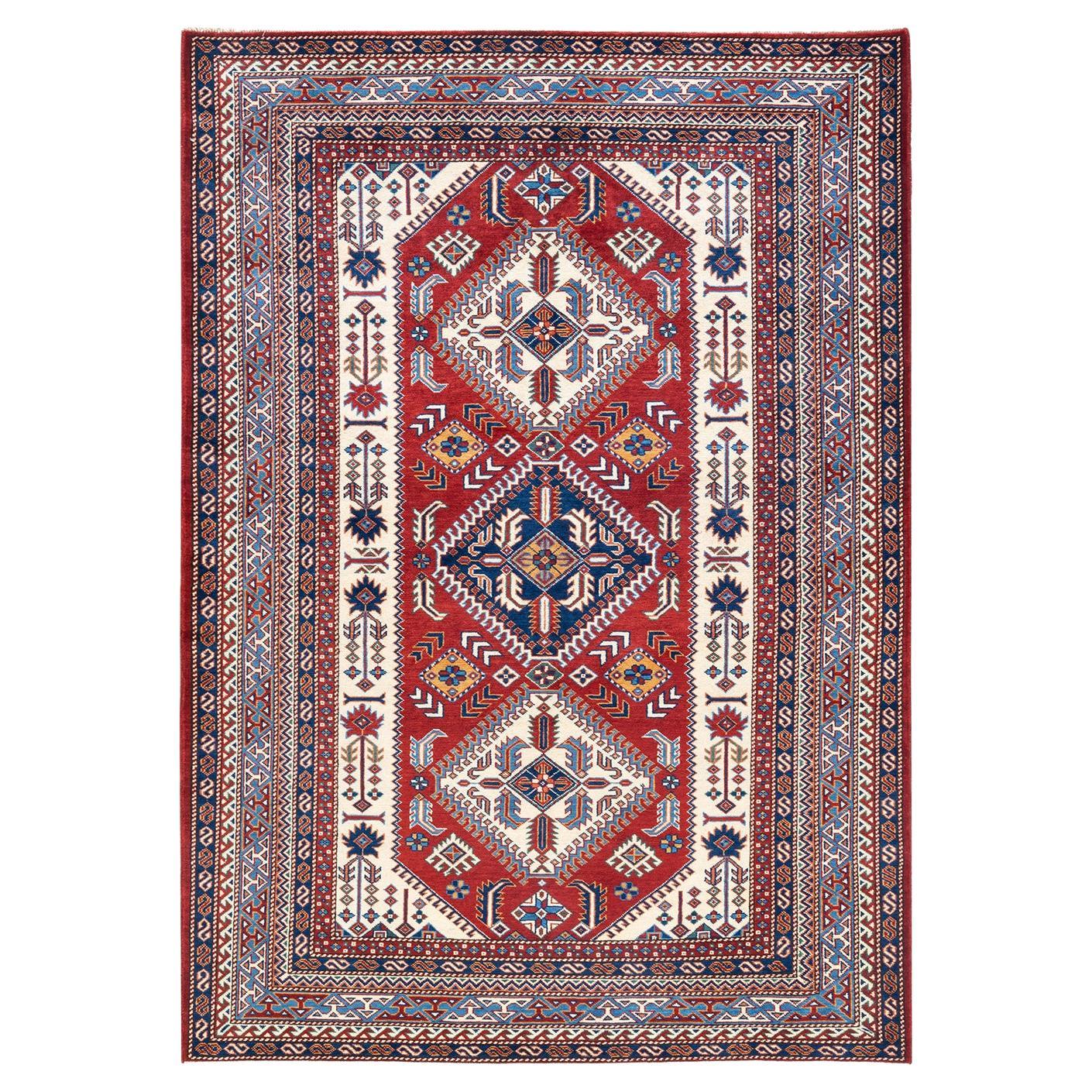 One-of-a-kind Hand Knotted Bohemian Tribal Tribal Orange Area Rug For Sale