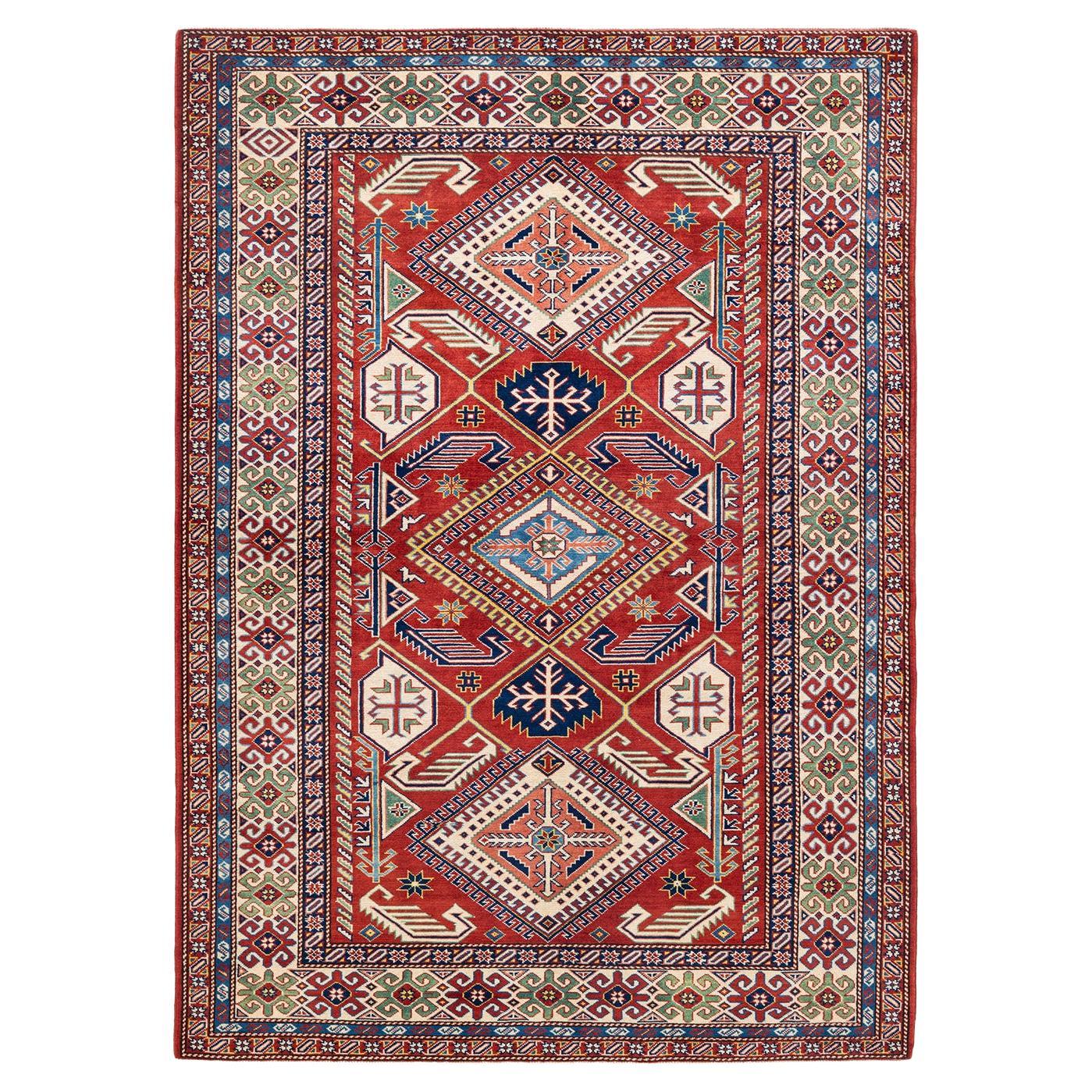 One-Of-A-Kind Hand Knotted Bohemian Tribal Tribal Orange Area Rug 5' 1" x 7' 3" For Sale