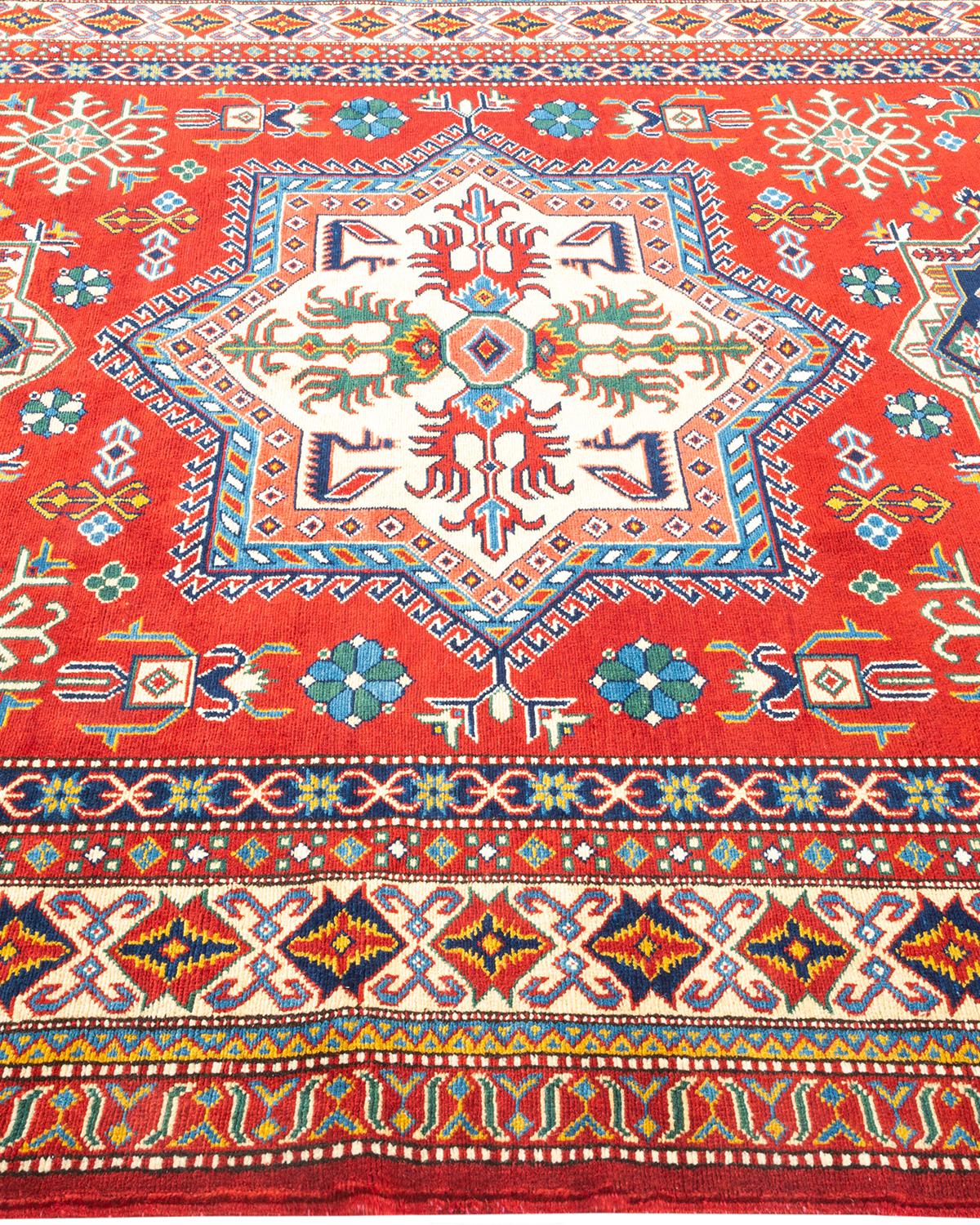 One-of-a-Kind Hand Knotted Bohemian Tribal Tribal Orange Area Rug In New Condition For Sale In Norwalk, CT