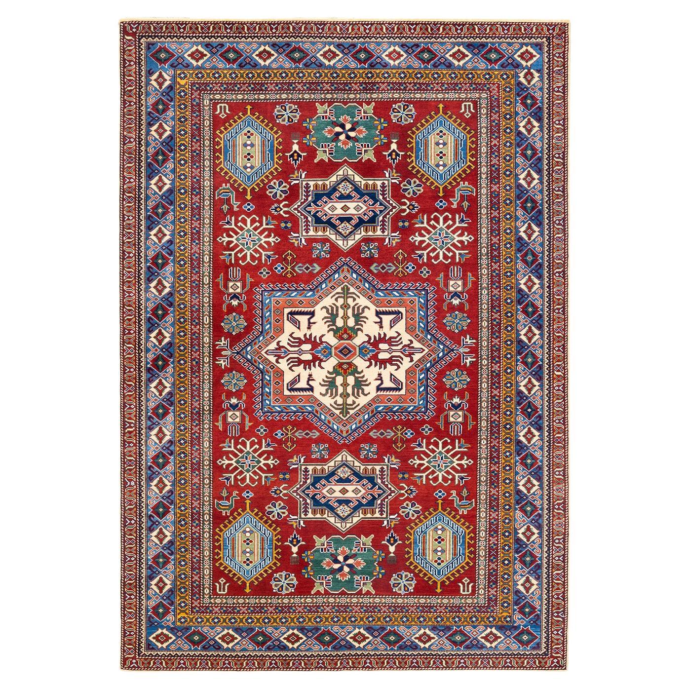 One-Of-A-Kind Hand Knotted Bohemian Tribal Tribal Orange Area Rug 5' 10" x 8' 7" For Sale