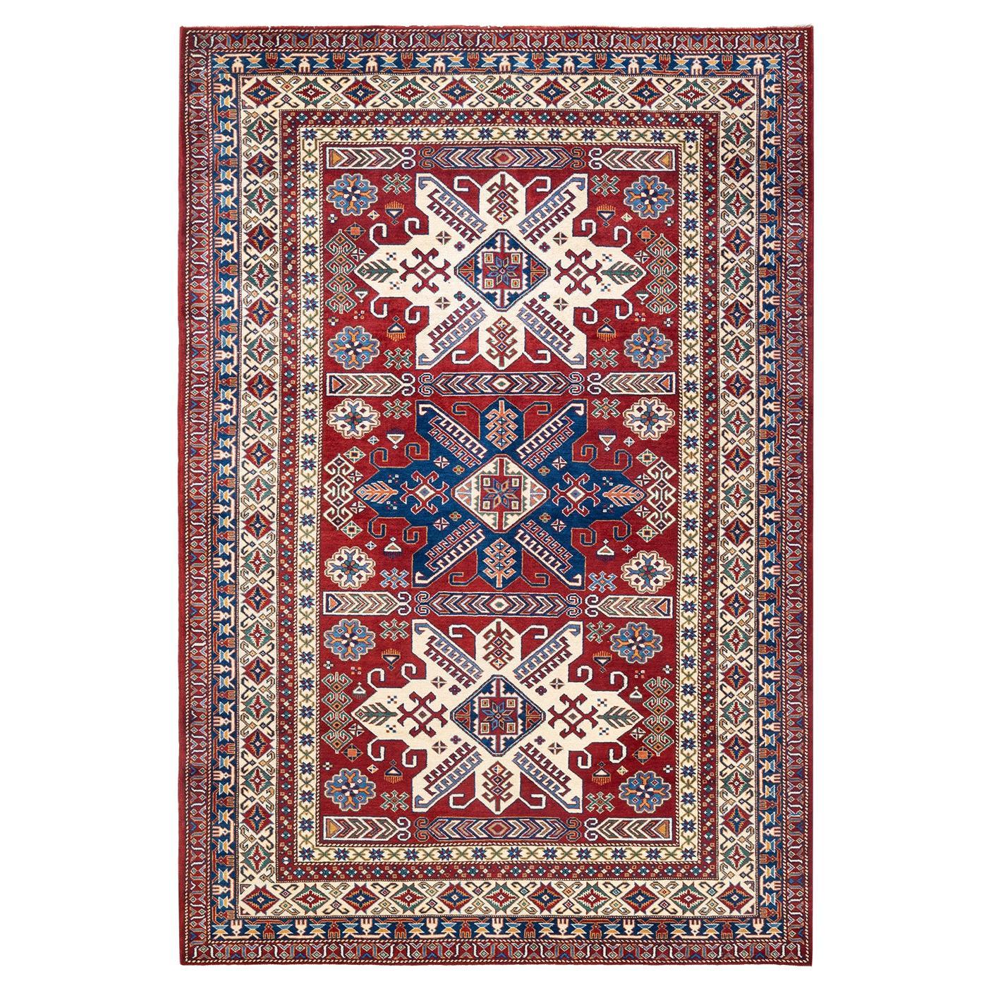 One-Of-A-Kind Hand Knotted Bohemian Tribal Tribal Orange Area Rug 5' 10" x 8' 8" For Sale