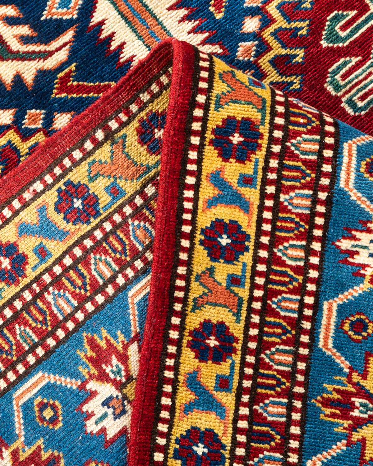 Wool One-Of-A-Kind Hand Knotted Bohemian Tribal Tribal Orange Area Rug 5' 2