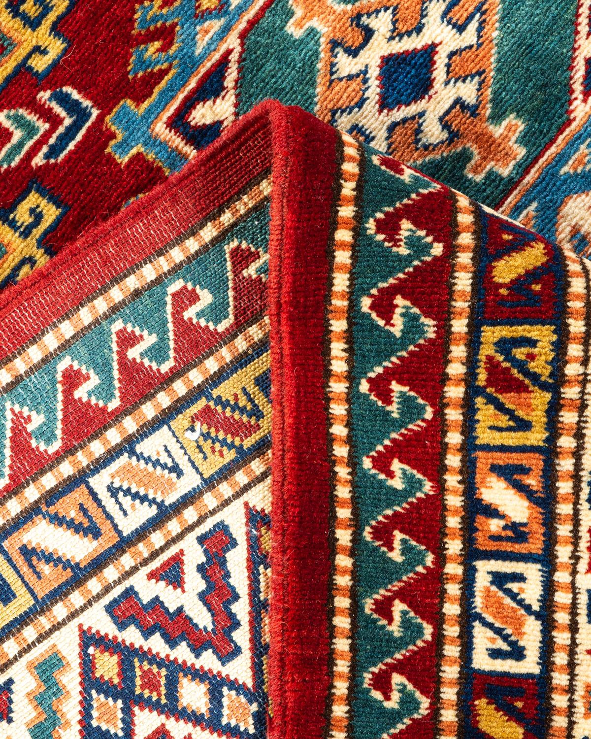 Wool One-Of-A-Kind Hand Knotted Bohemian Tribal Tribal Orange Area Rug 5' 4
