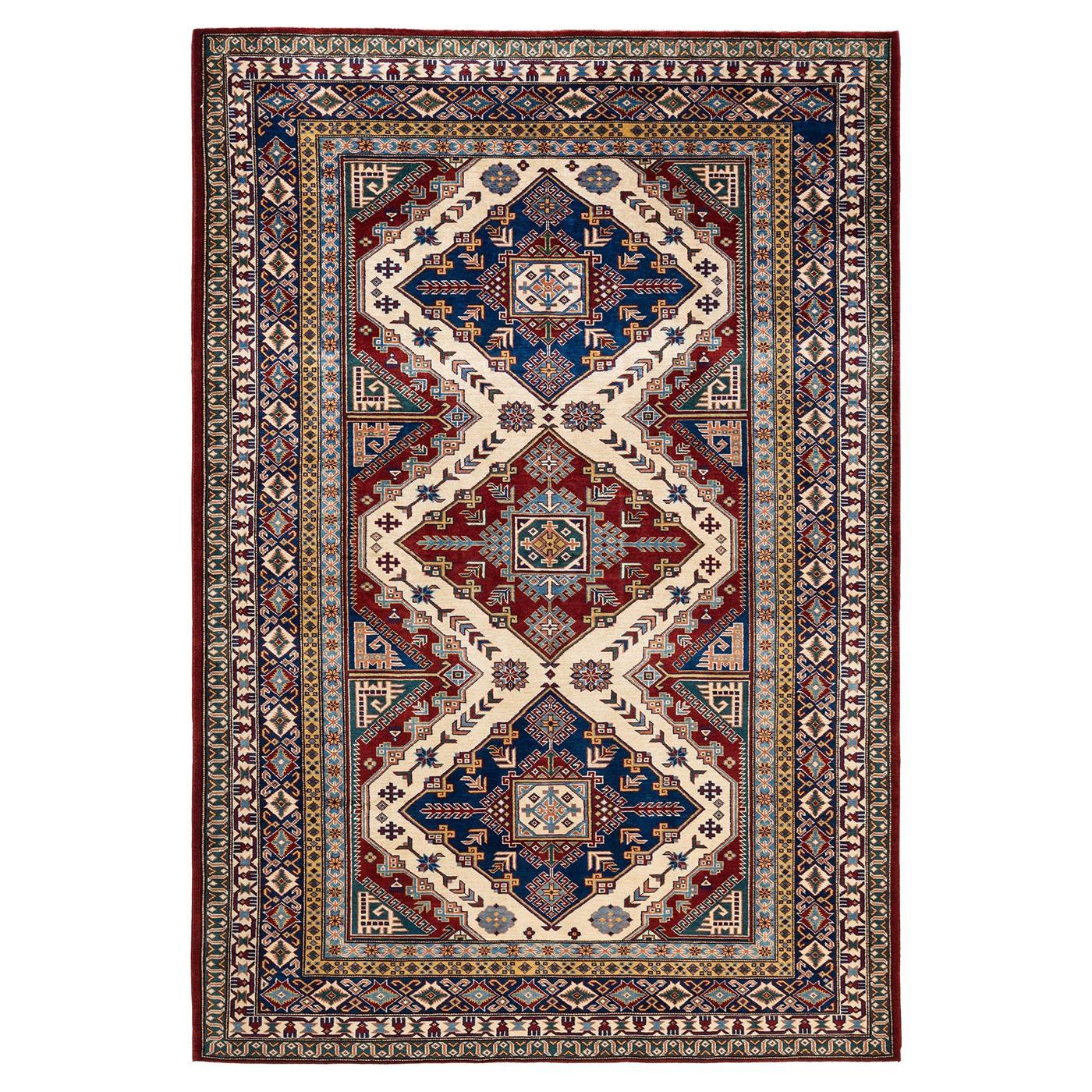 One-Of-A-Kind Hand Knotted Bohemian Tribal Tribal Orange Area Rug 6' 0" x 9' 2" For Sale
