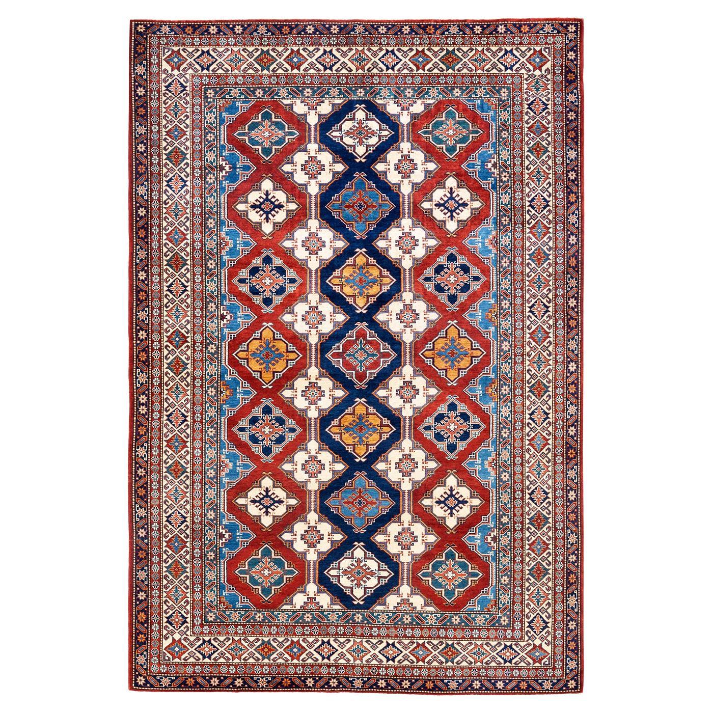 One-Of-A-Kind Hand Knotted Bohemian Tribal Tribal Orange Area Rug 6' 1" x 9' 3" For Sale