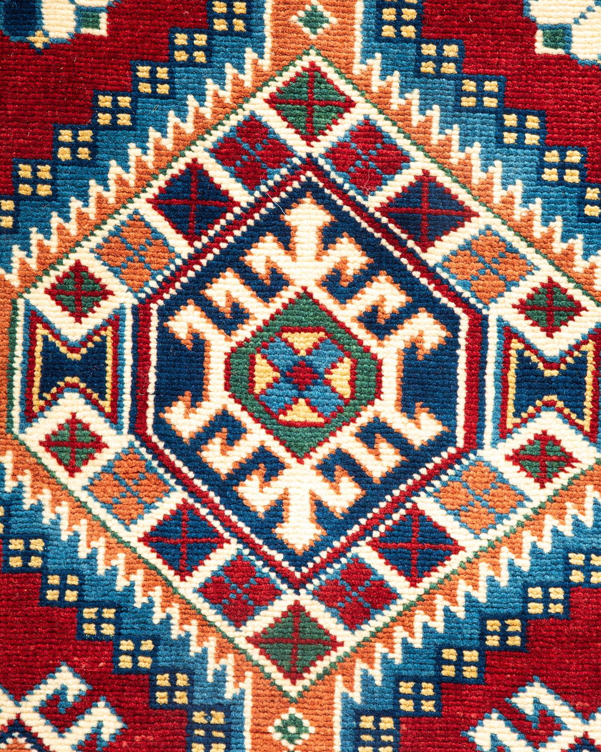 Pakistani One-of-a-Kind Hand Knotted Bohemian Tribal Tribal Red Area Rug For Sale