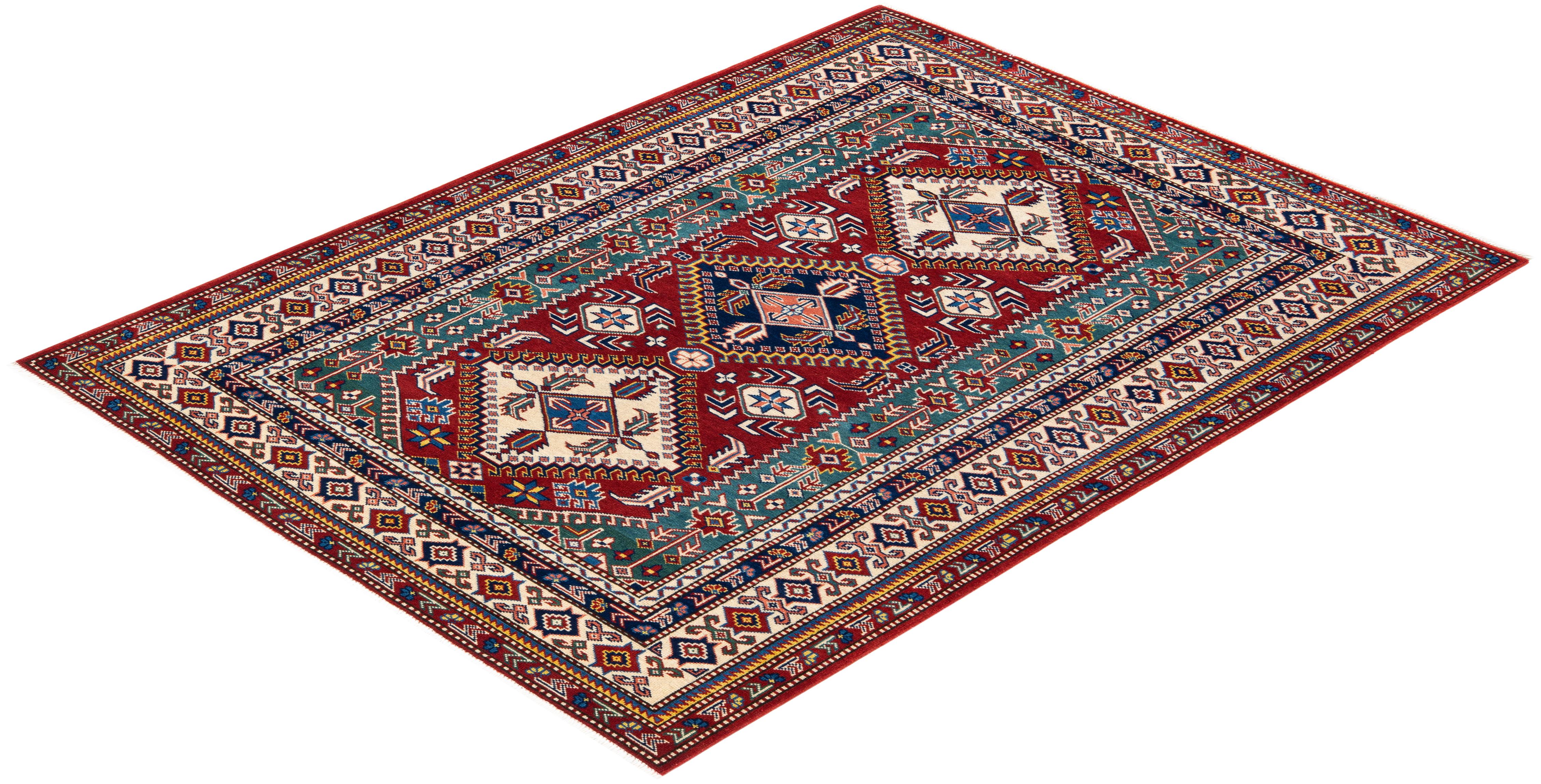 One-of-a-Kind Hand Knotted Bohemian Tribal Tribal Red Area Rug For Sale 2