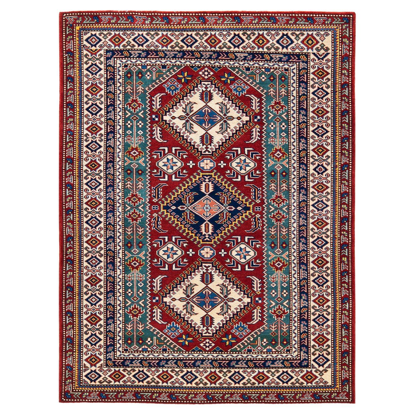 One-of-a-Kind Hand Knotted Bohemian Tribal Tribal Red Area Rug For Sale