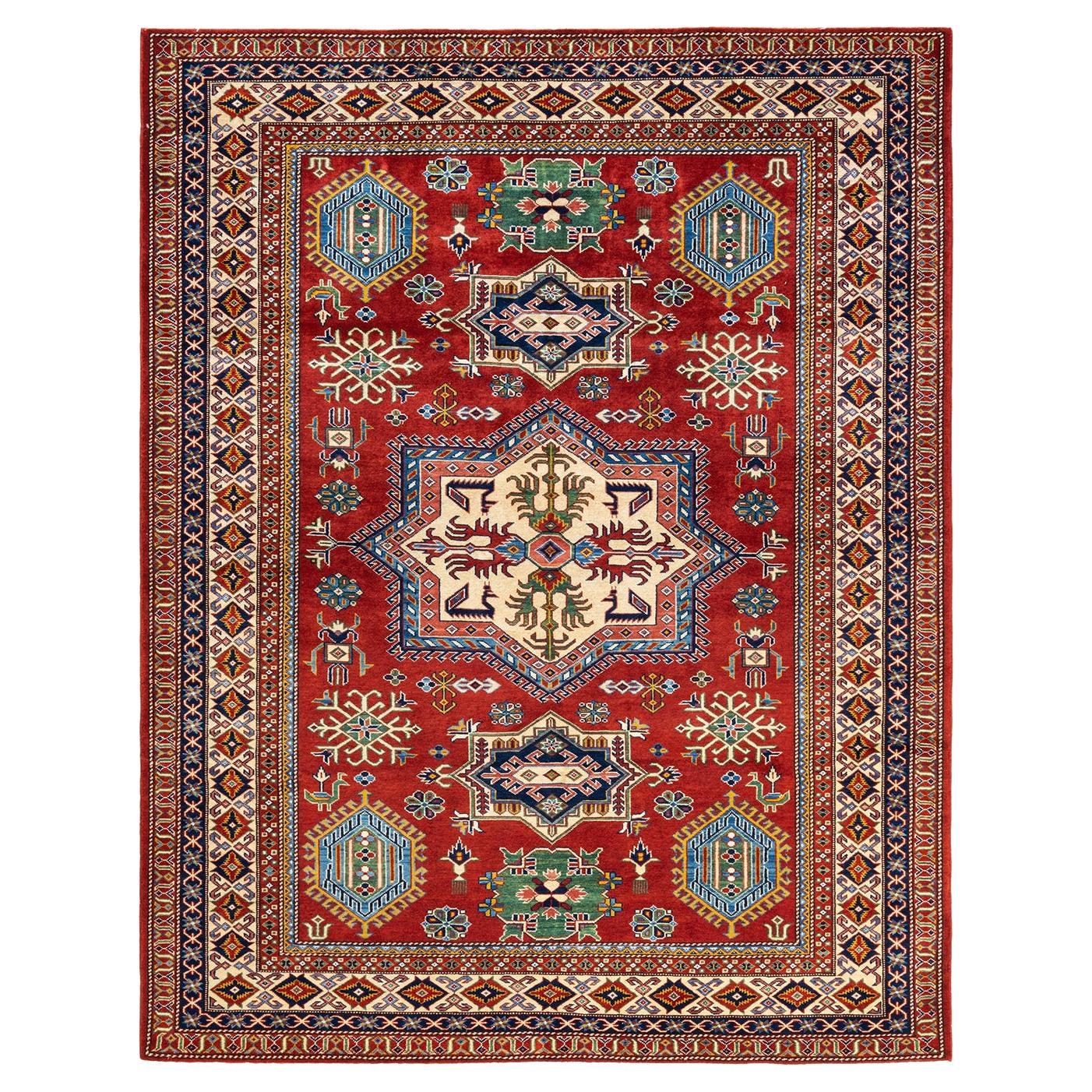 One-of-a-kind Hand Knotted Bohemian Tribal Tribal Red Area Rug For Sale