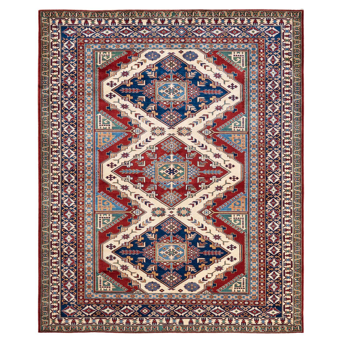 One-Of-A-Kind Hand Knotted Bohemian Tribal Tribal Red Area Rug 6' 1" x 7' 5" For Sale