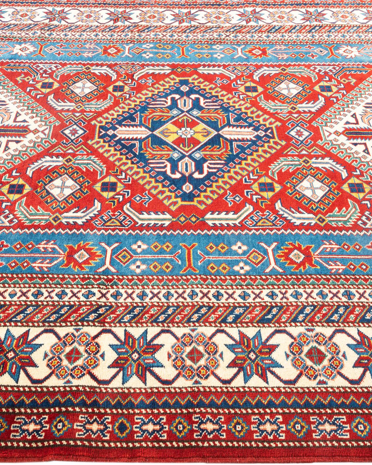One-of-a-Kind Hand Knotted Bohemian Tribal Tribal Red Area Rug In New Condition For Sale In Norwalk, CT
