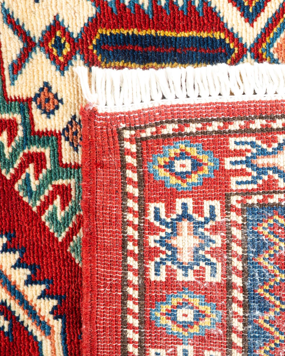 Contemporary One-of-a-Kind Hand Knotted Bohemian Tribal Tribal Red Area Rug For Sale