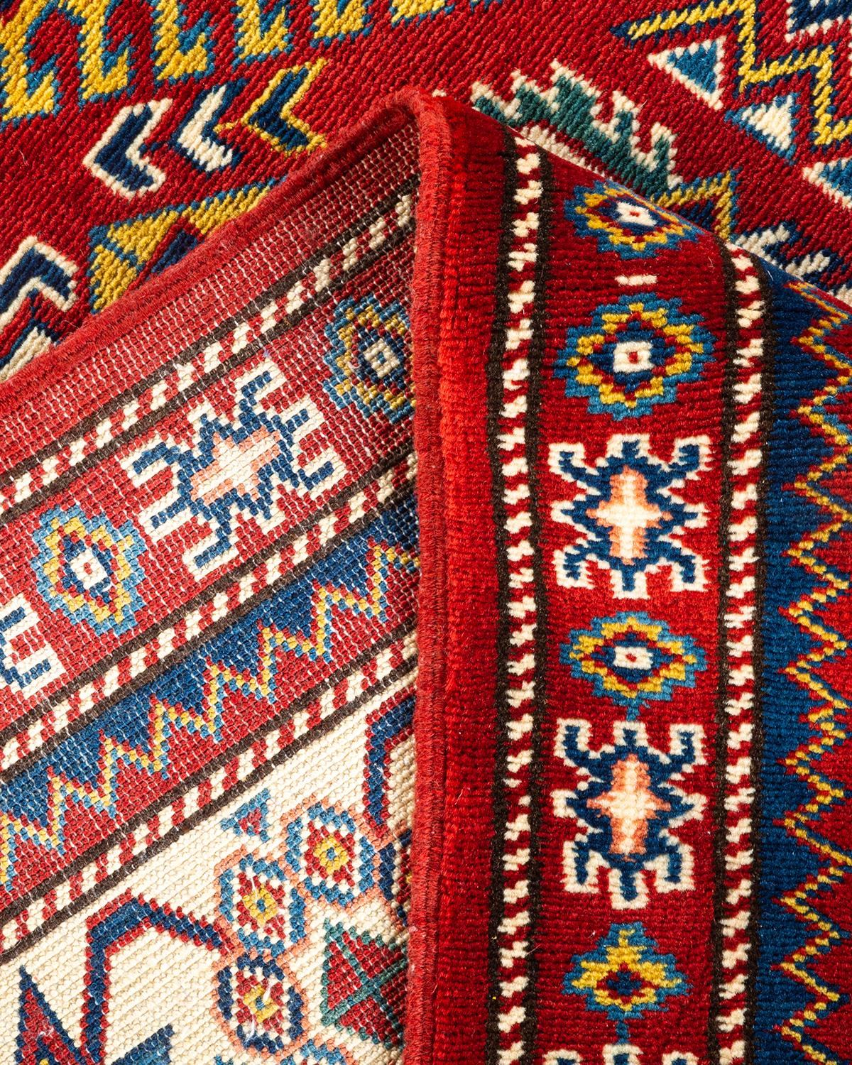 Wool One-of-a-Kind Hand Knotted Bohemian Tribal Tribal Red Area Rug For Sale