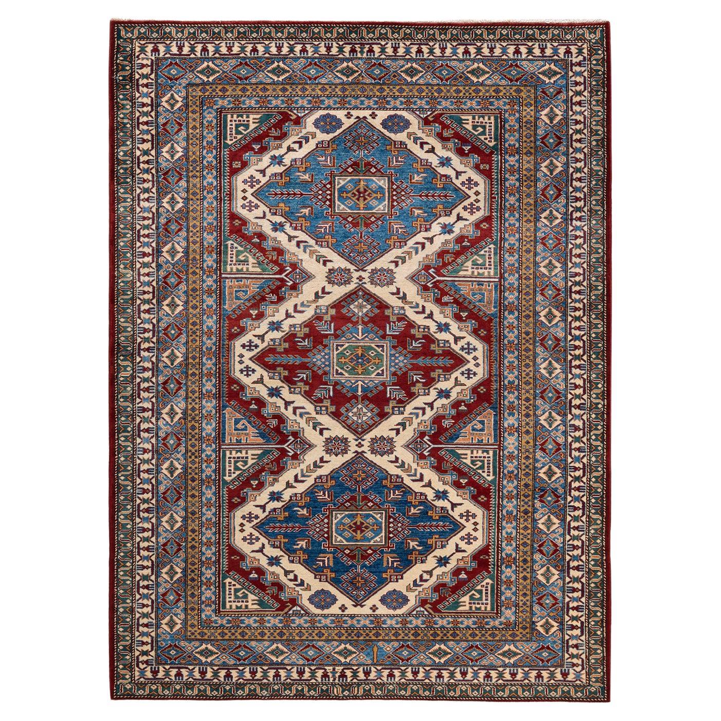 One-of-a-kind Hand Knotted Bohemian Tribal Tribal Red Area Rug For Sale