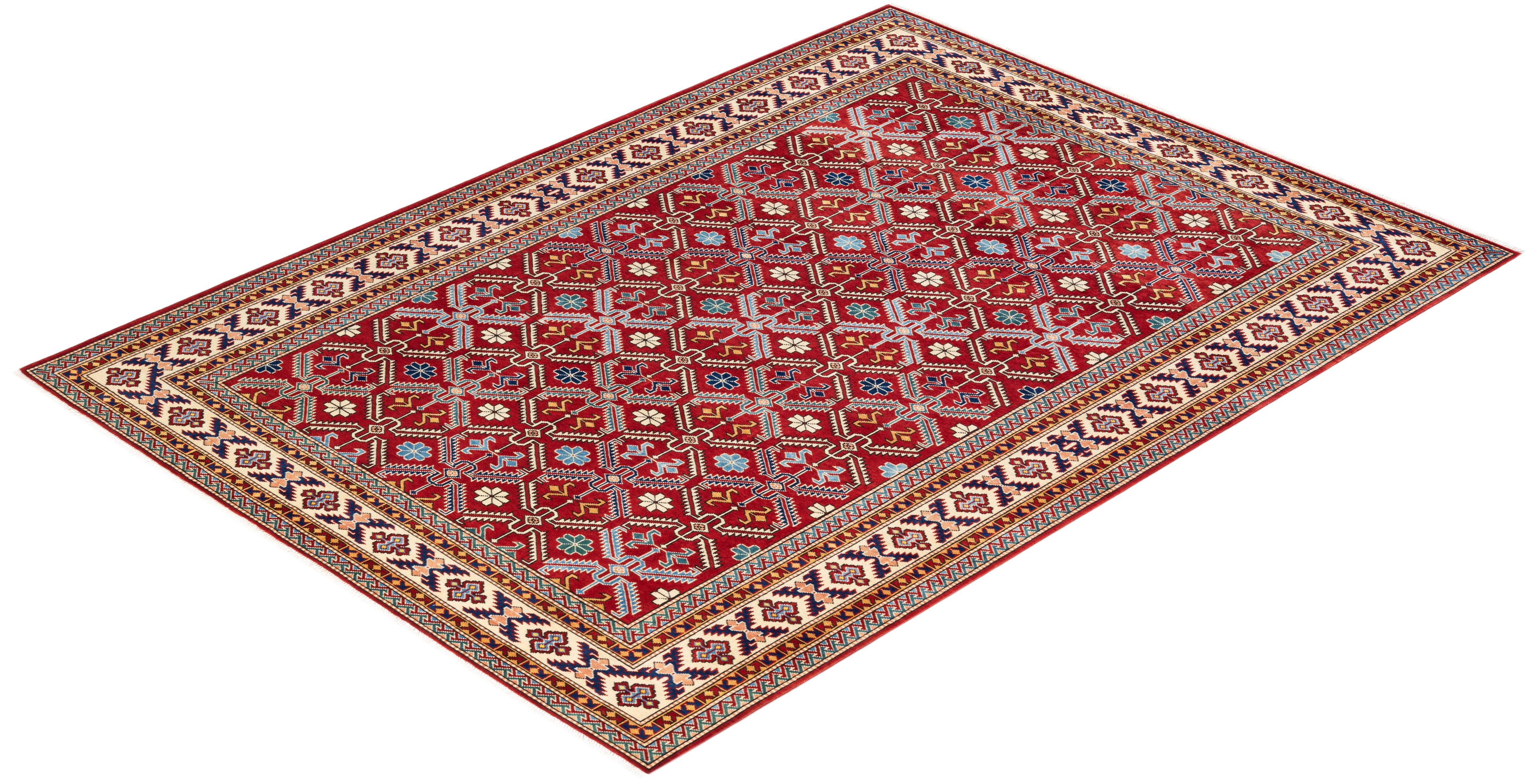 One-of-a-kind Hand Knotted Bohemian Tribal Tribal Red Area Rug For Sale 2