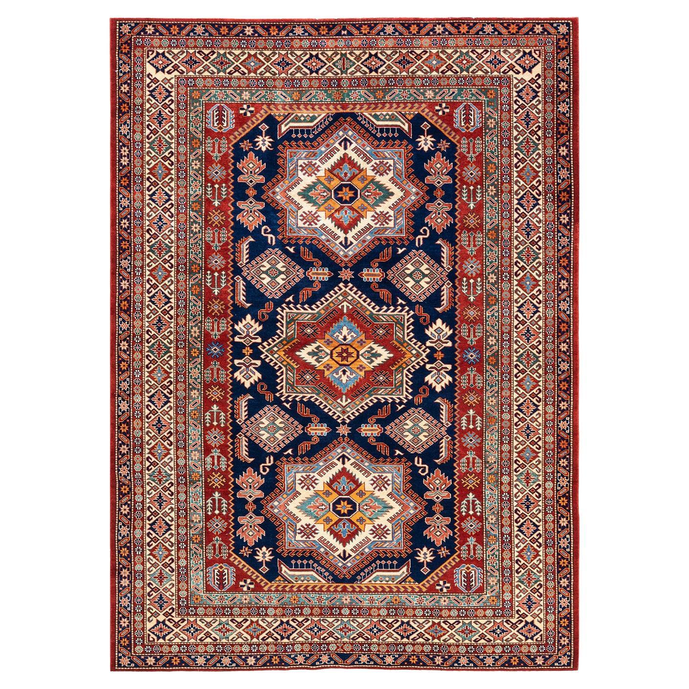 One-of-a-Kind Hand Knotted Bohemian Tribal Tribal Red Area Rug For Sale