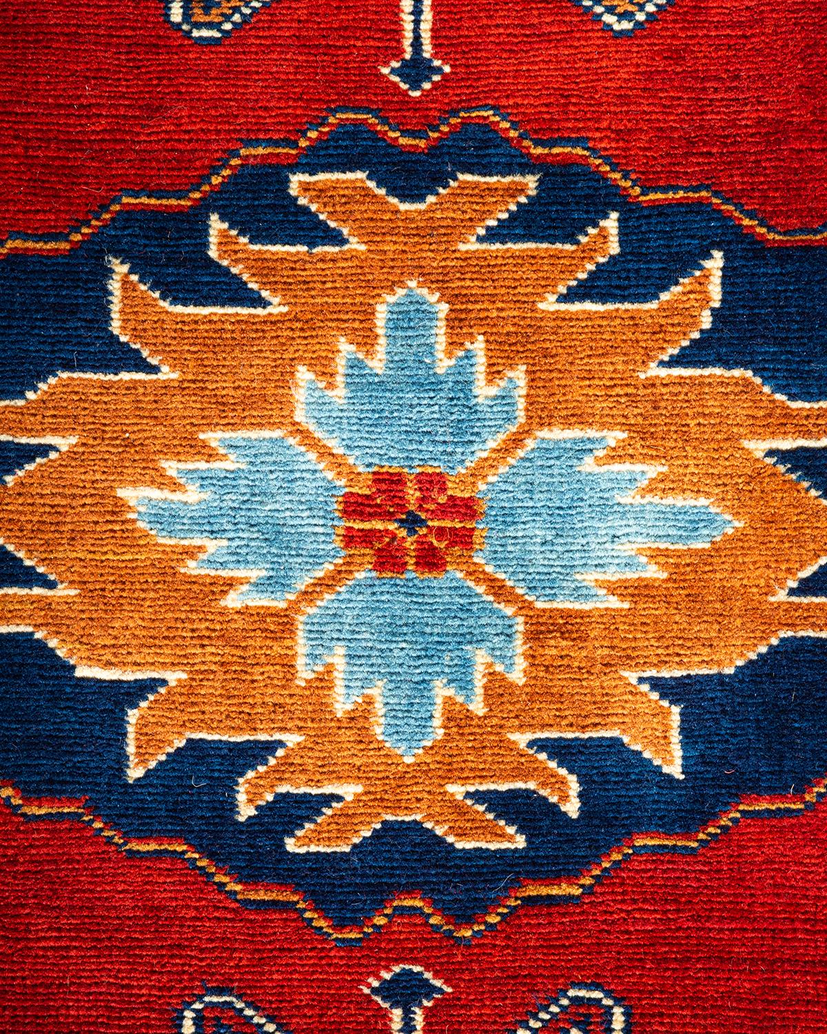 Pakistani One-of-a-kind Hand Knotted Bohemian Tribal Tribal Red Area Rug For Sale