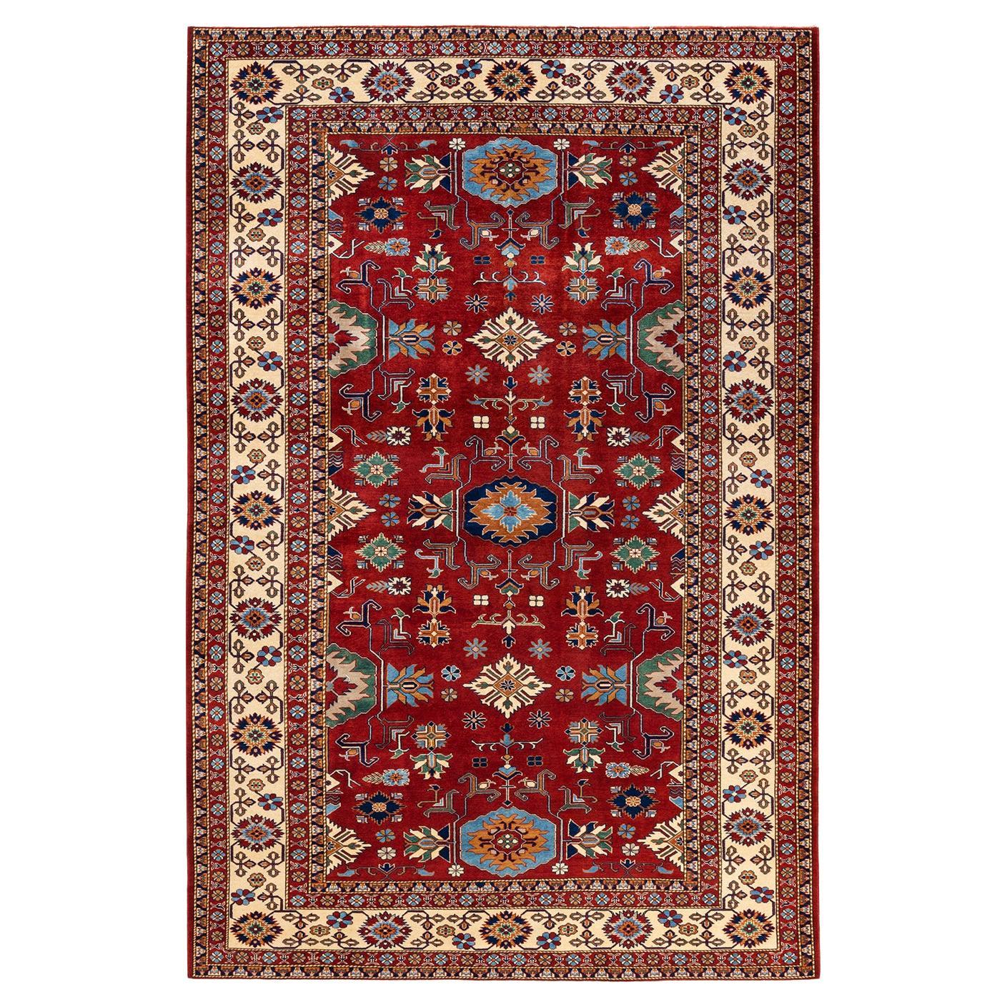 One-of-a-kind Hand Knotted Bohemian Tribal Tribal Red Area Rug For Sale