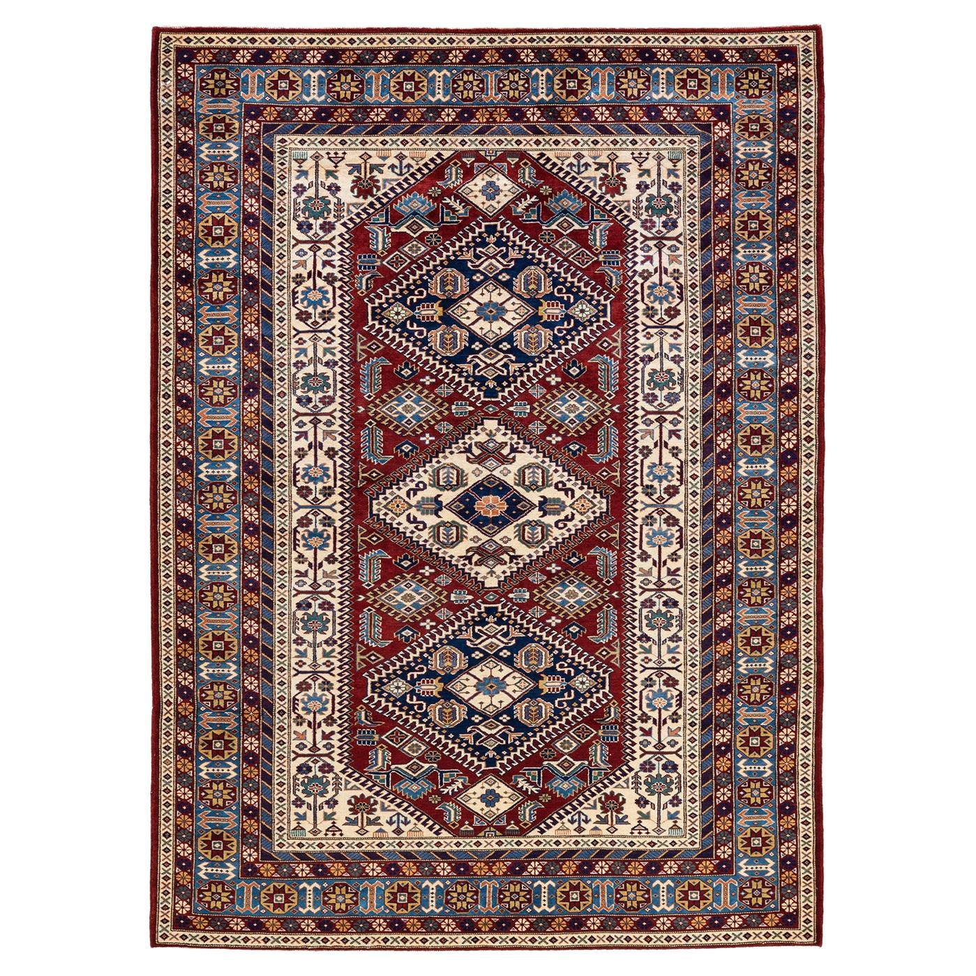 One-Of-A-Kind Hand Knotted Bohemian Tribal Tribal Red Area Rug 6' 2" x 8' 5" For Sale
