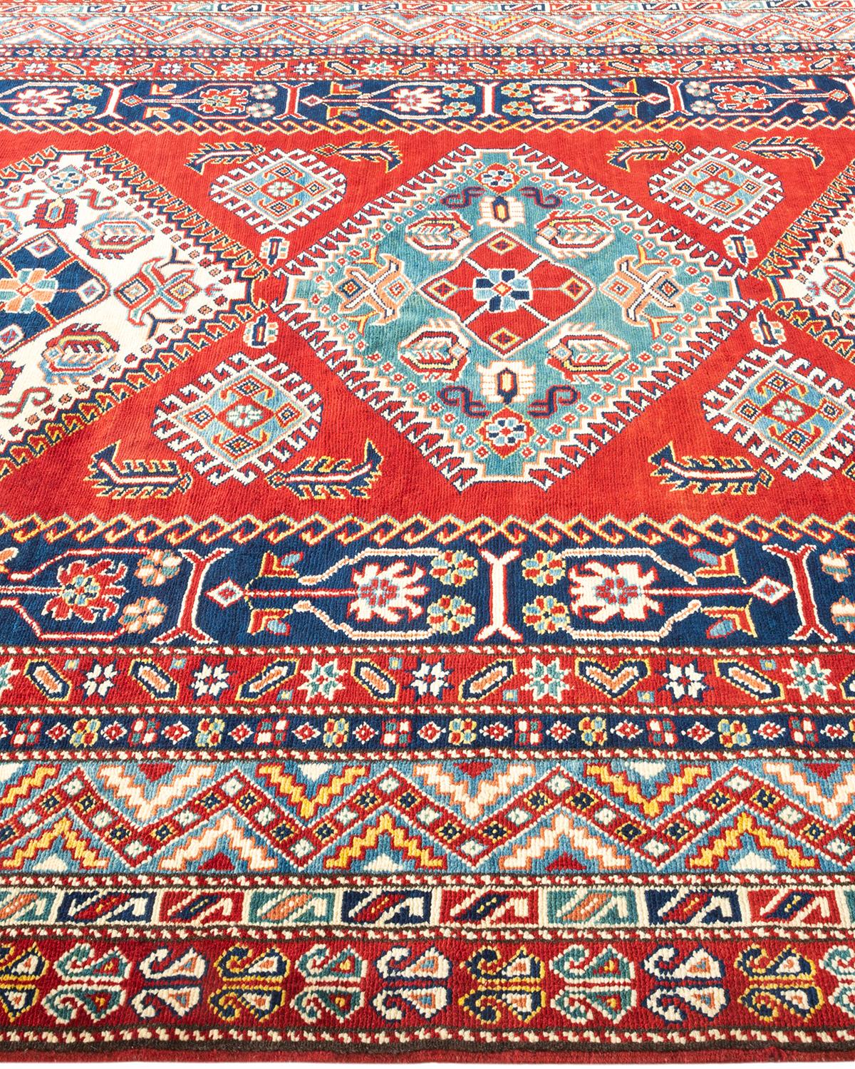 One-of-a-Kind Hand Knotted Bohemian Tribal Tribal Red Area Rug In New Condition For Sale In Norwalk, CT