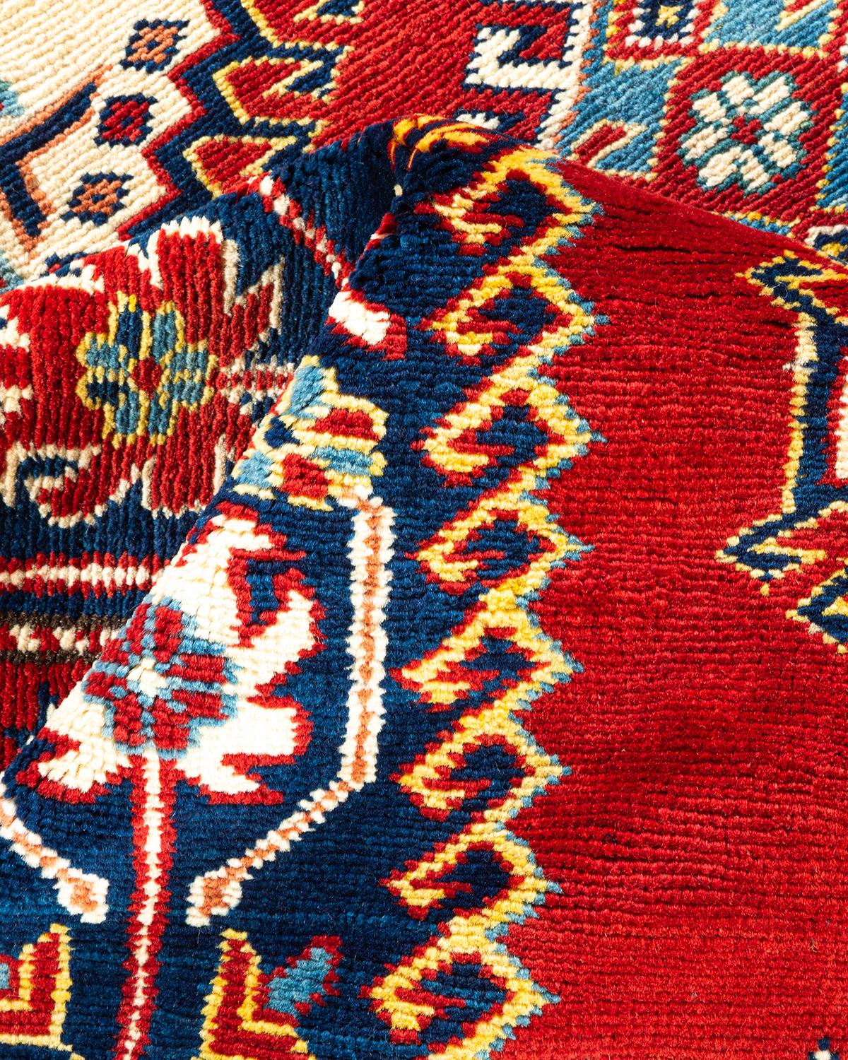 One-of-a-Kind Hand Knotted Bohemian Tribal Tribal Red Area Rug For Sale 1