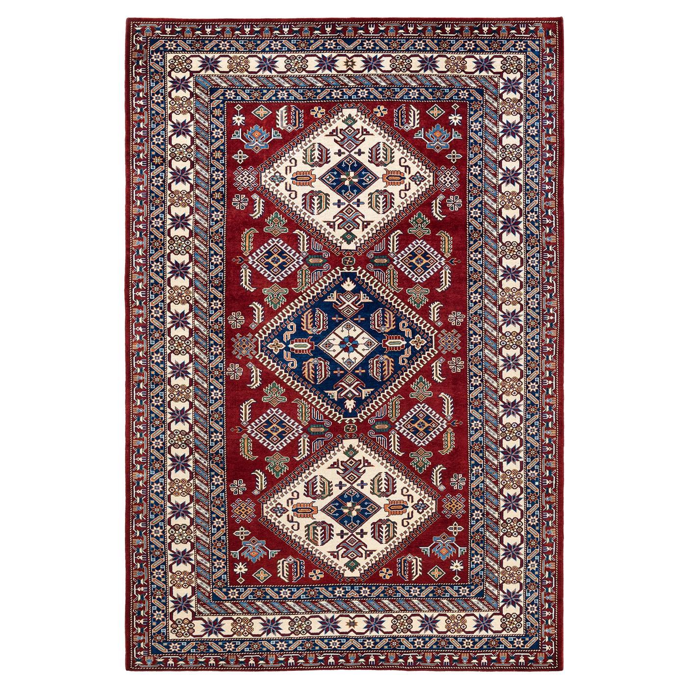 One-of-a-Kind Hand Knotted Bohemian Tribal Tribal Red Area Rug
