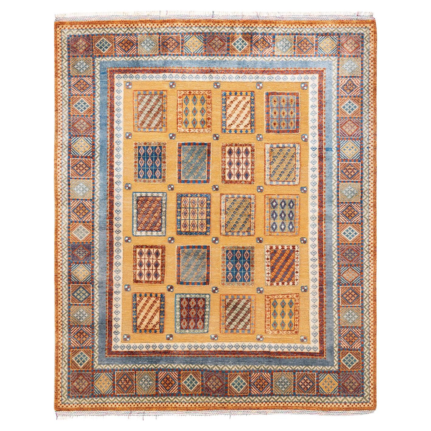 One-of-a-kind Hand Knotted Bohemian Tribal Tribal Yellow Area Rug For Sale