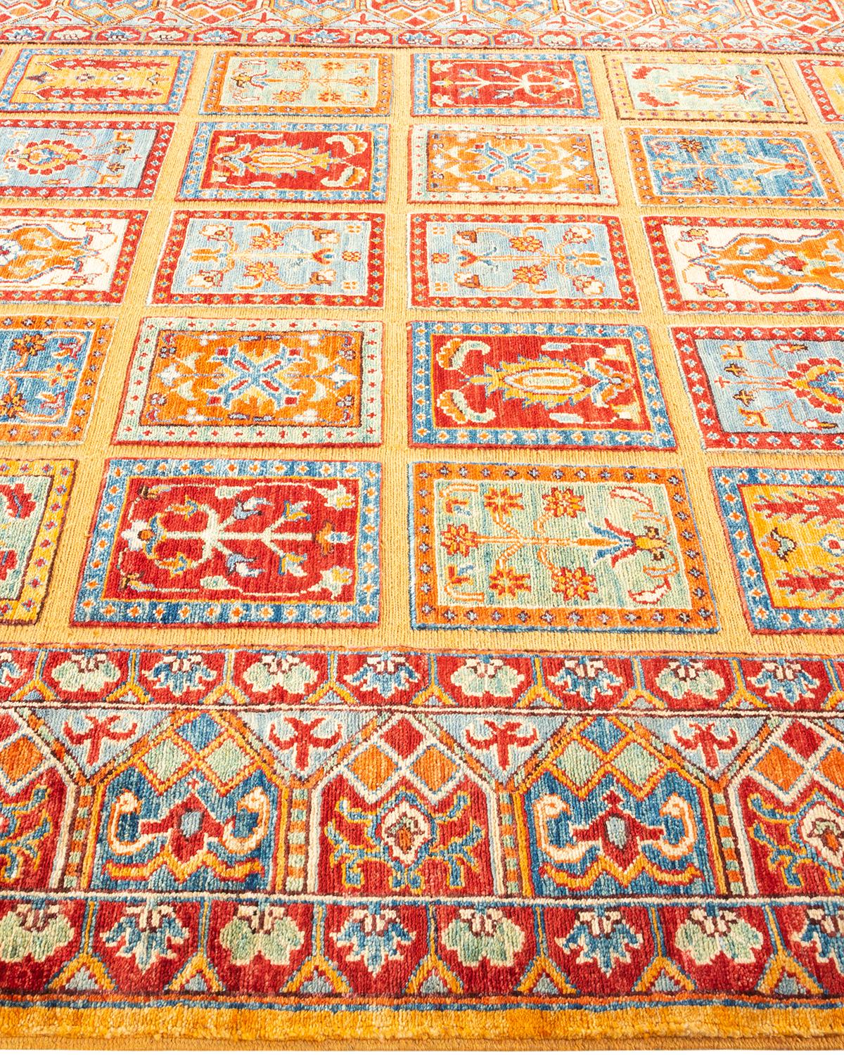 One-of-a-kind Hand Knotted Bohemian Tribal Tribal Yellow Area Rug In New Condition For Sale In Norwalk, CT